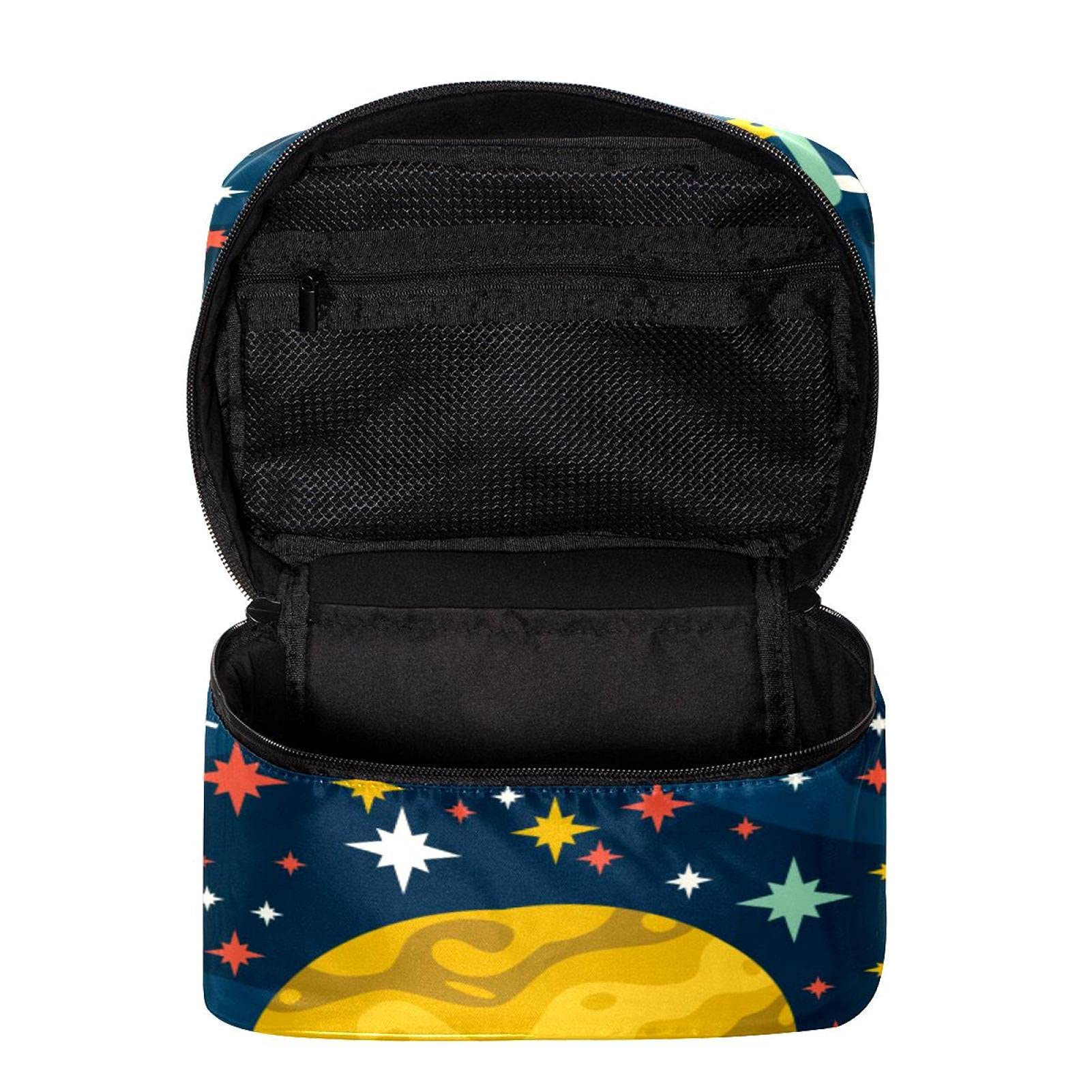 **Cartoon Space Star Planet Spaceship Travel Makeup Bag - Large Cosmetic Organizer with Zipper for Women & Girls - Perfect for Travel, Gym, and Daily Storage**
