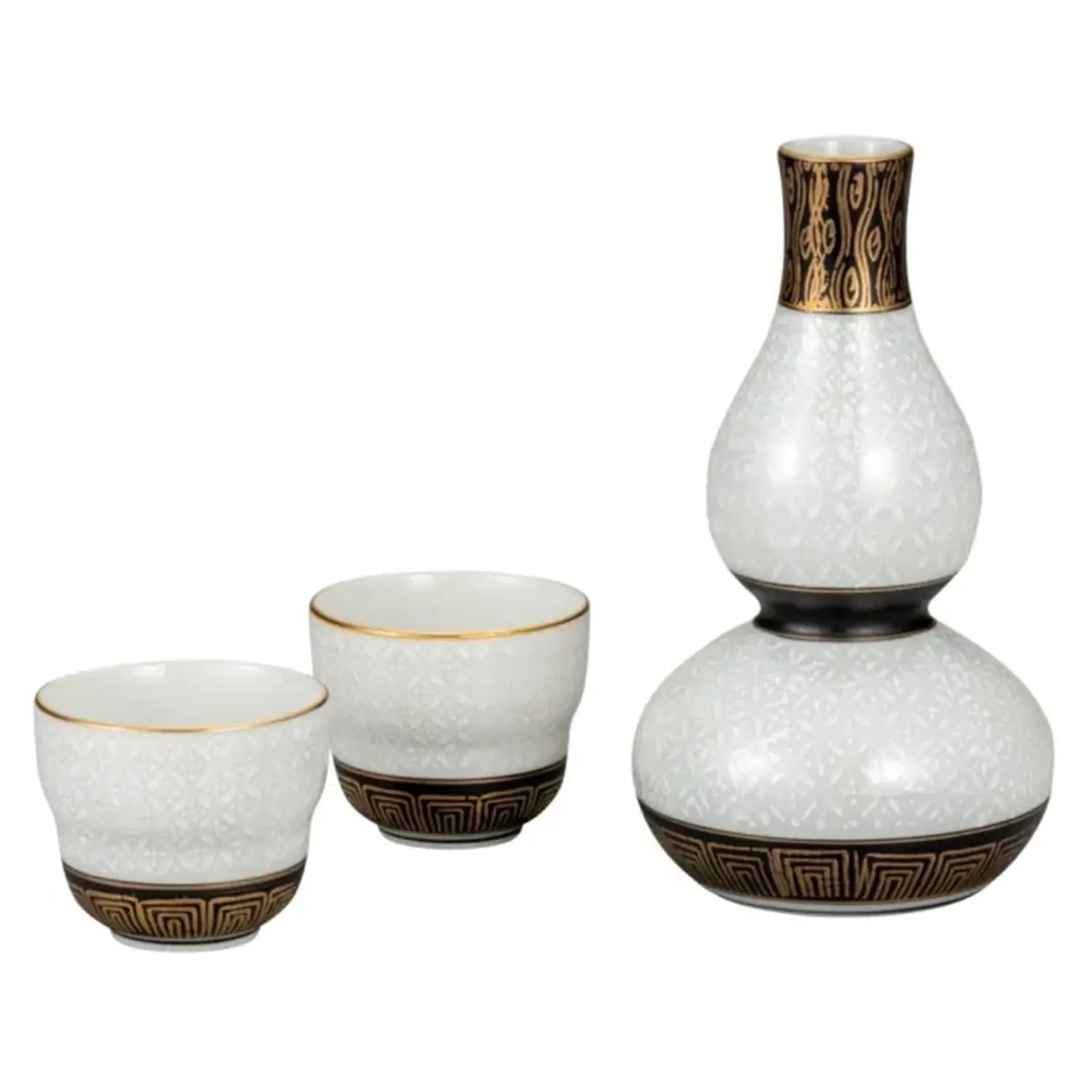 Premium Kutani Ware Japanese Porcelain Sake Set - Authentic Shiroshippo Design - Elegant Traditional Sake Cups & Decanter for Home Entertaining & Gift Giving