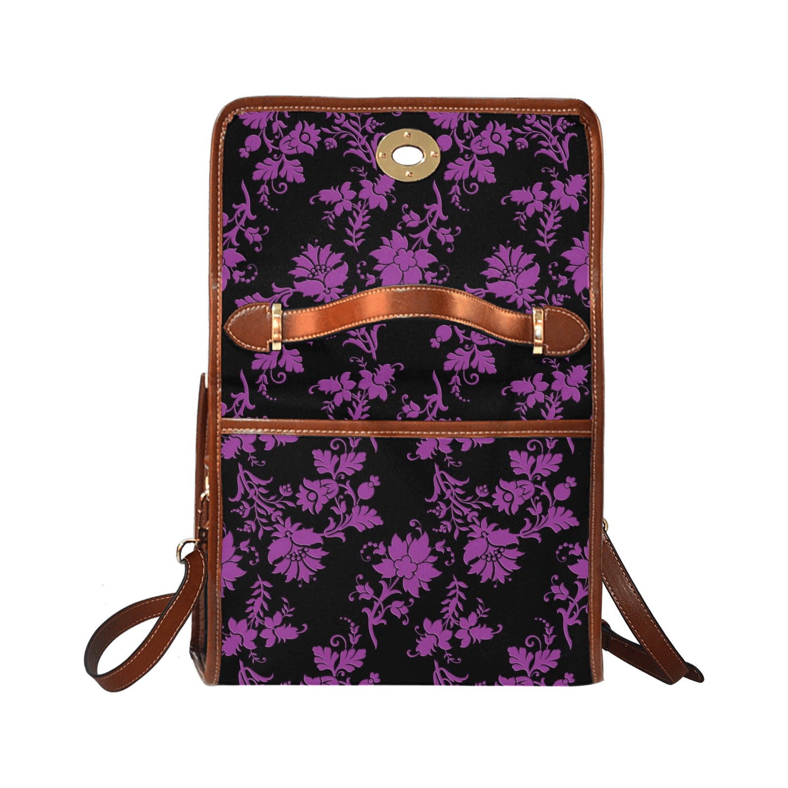 Waterproof Canvas Tote Bag with Purple Floral Design - Perfect for Beach, Shopping, and Everyday Use