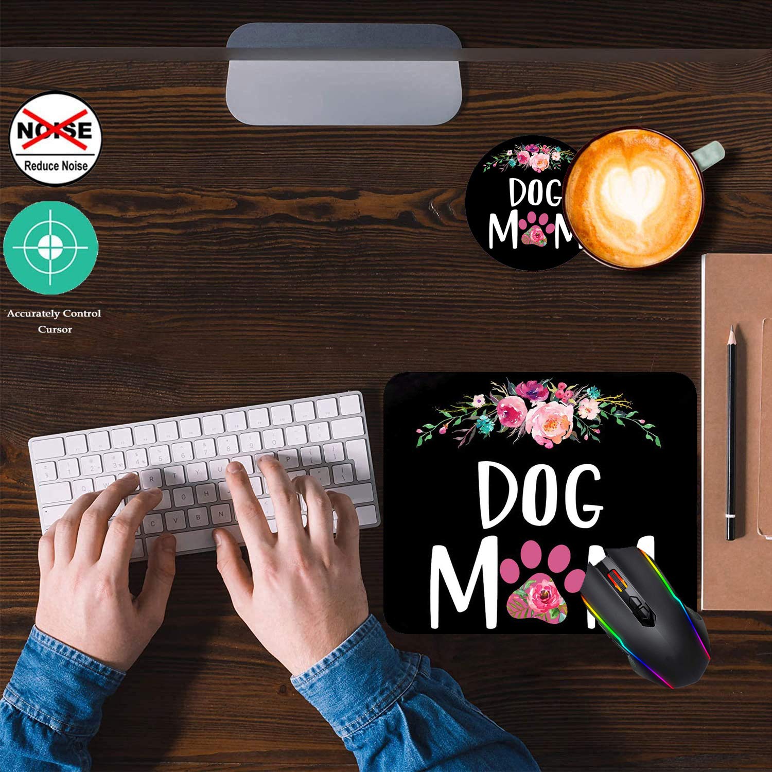 Premium Gaming Mouse Pad & Coasters Set - Non-Slip Rubber Mousepad with Floral Dog Mom Design for Work & PC Gaming - Perfect for Office, Home Desk & Gaming Setup