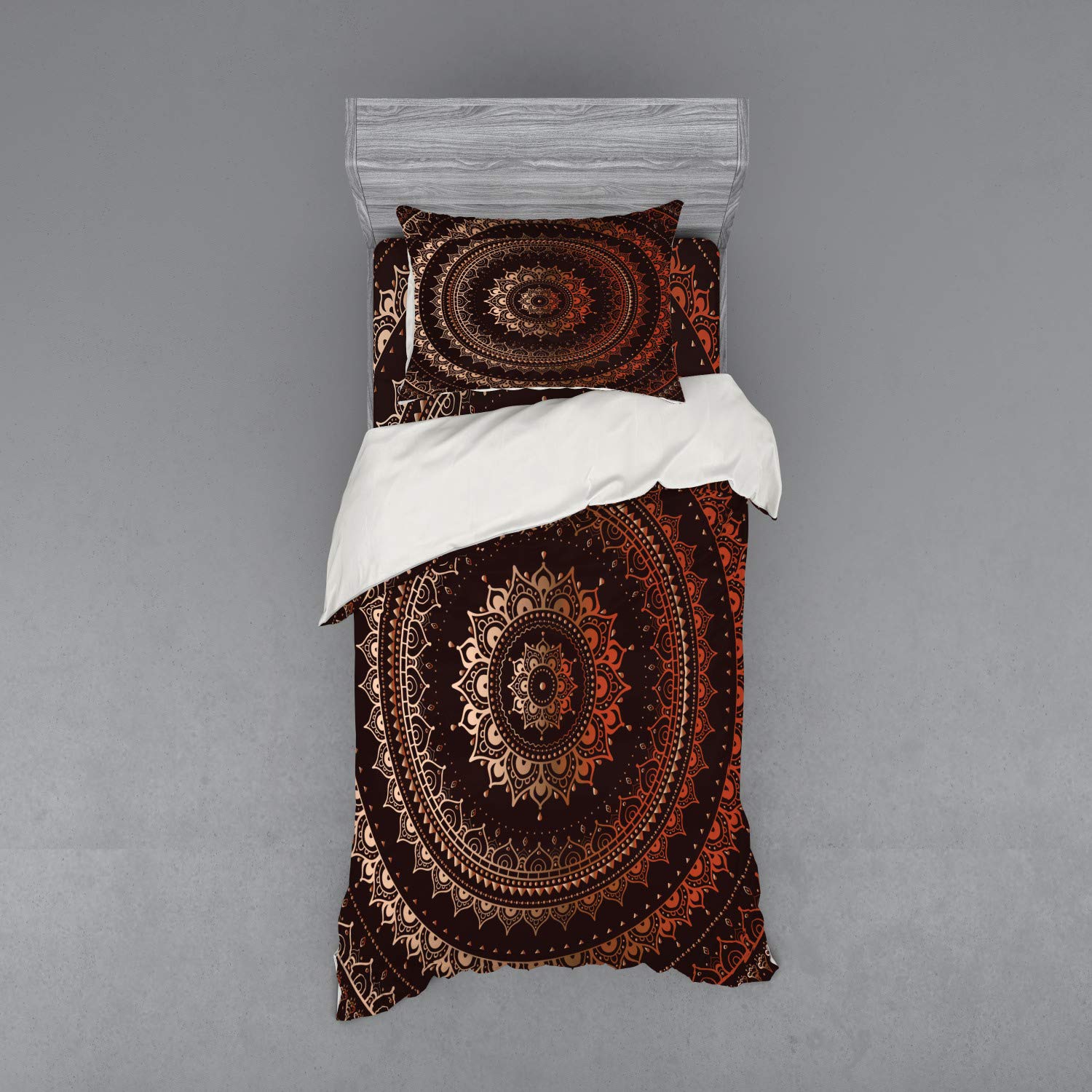 Ambesonne Mandala Bedding Set - 3 Piece Twin XL Duvet Cover with Sham & Fitted Sheet, Esoteric Universe & Cosmos Print in Chestnut Brown - Perfect for Boho Chic Bedrooms, Meditation Spaces & Spiritual Retreats