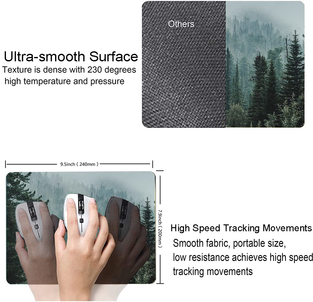 Premium Mist Forest Mouse Pad - Non-Slip Rubber Base, Washable Cloth Surface for Gaming & Office Use - Perfect for Wireless Mouse, Laptop & PC Desks - Natural Landscape Design for Home & Workspace Decor
