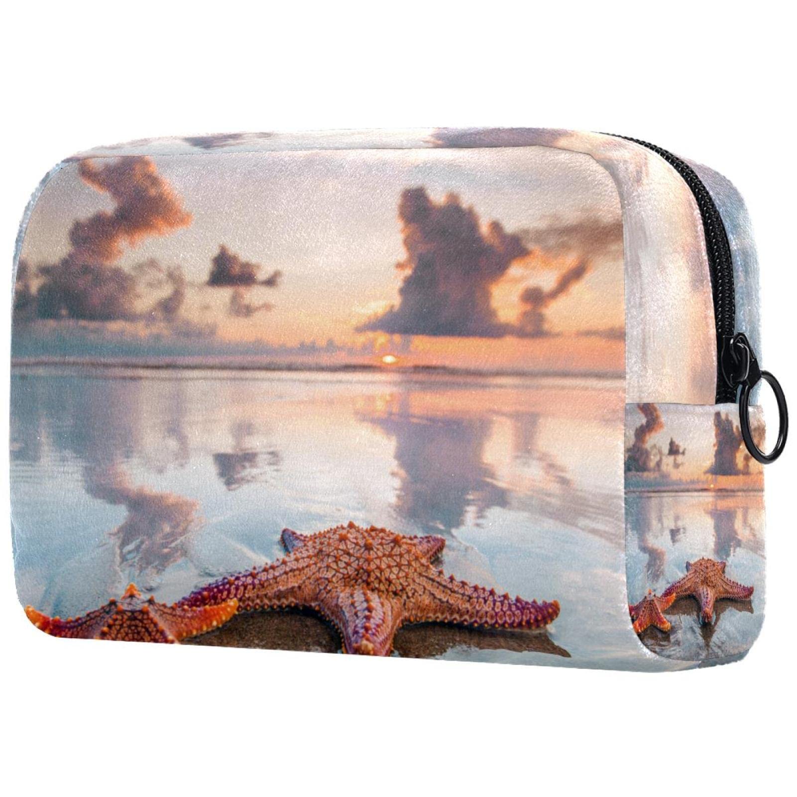 Waterproof Starfish Cosmetic Travel Bag - Small Makeup Pouch for Beach Vacation, Toiletry Organizer with Zipper - Perfect for Summer Travel, Pool Parties & Weekend Getaways