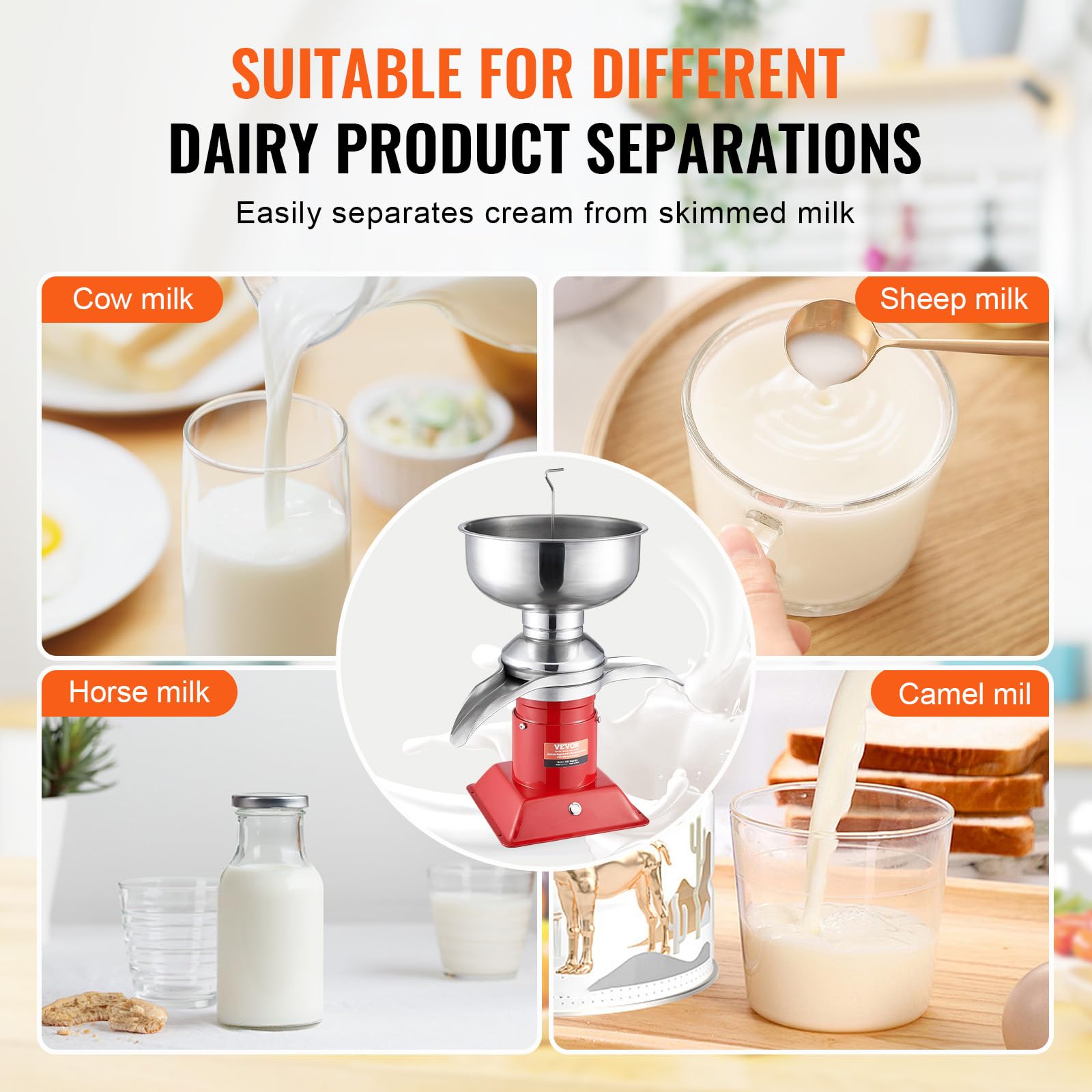 VEVOR 304 Stainless Steel Electric Cream Separator - 100L/H High Speed Centrifuge for Goat Milk & Dairy Processing (10500 RPM, Red) | Perfect for Farm Fresh Milk, Cheese Making & Home Dairy Production