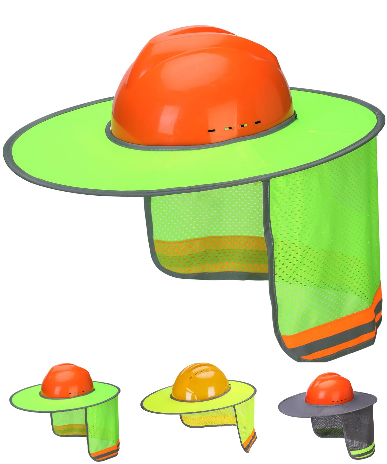 UNCO High Visibility Reflective Hard Hat Sun Shield - Green Full & Standard Brim Mesh Sunshade for Construction, Safety Work & Outdoor Labor | Hard Hat Accessories, Visor & Neck Shade for Sun Protection