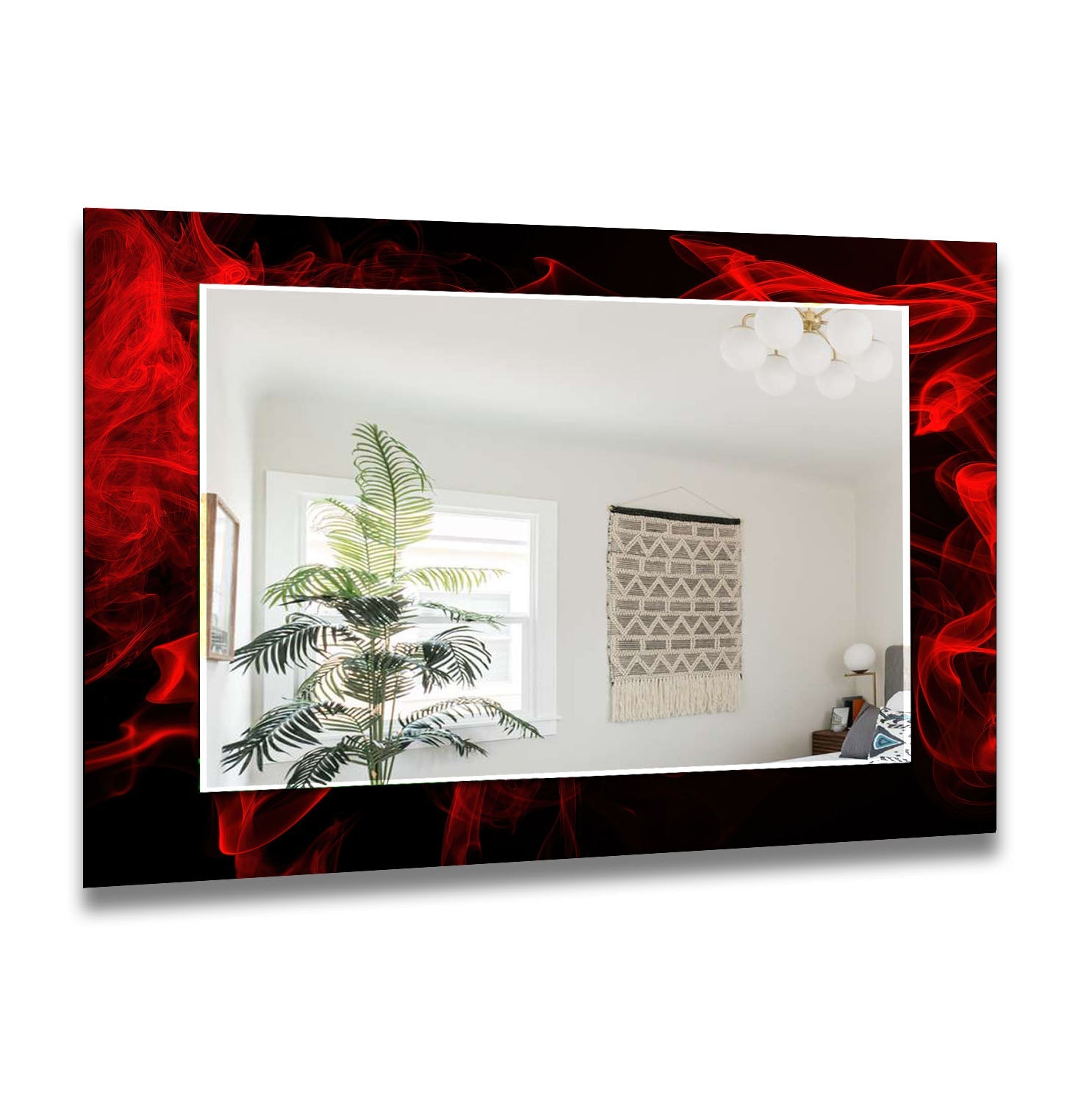 Modern Black & Red Abstract Wall Mirror - Large Decorative Mirror for Living Room, Bedroom, or Entryway - Unique Home Decor & Stylish Interior Design Accent