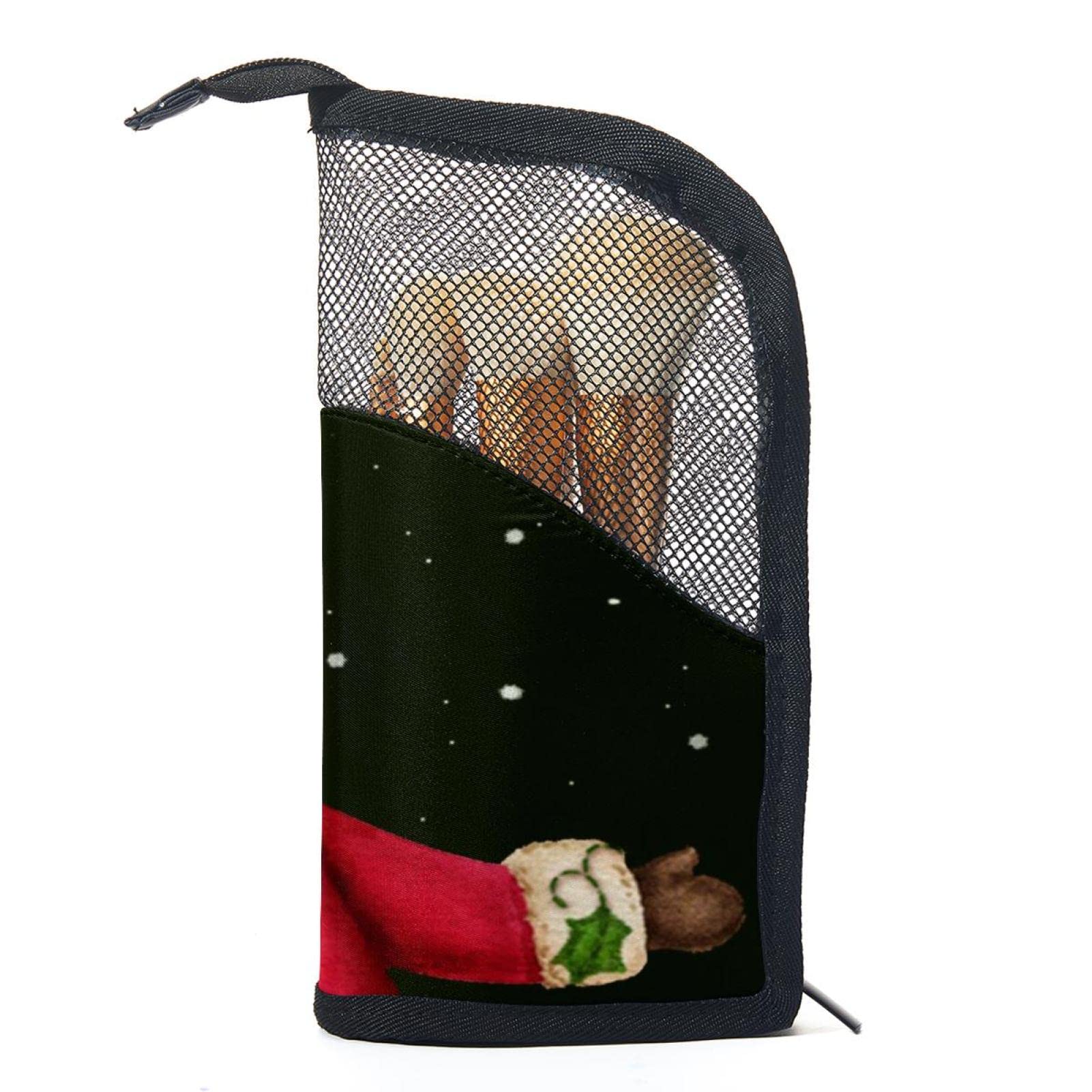 12-Piece Makeup Brush Organizer Bag with Retro Santa Claus Design - Portable Cosmetic Brush Holder Case for Travel, Home & Professional Makeup Artists