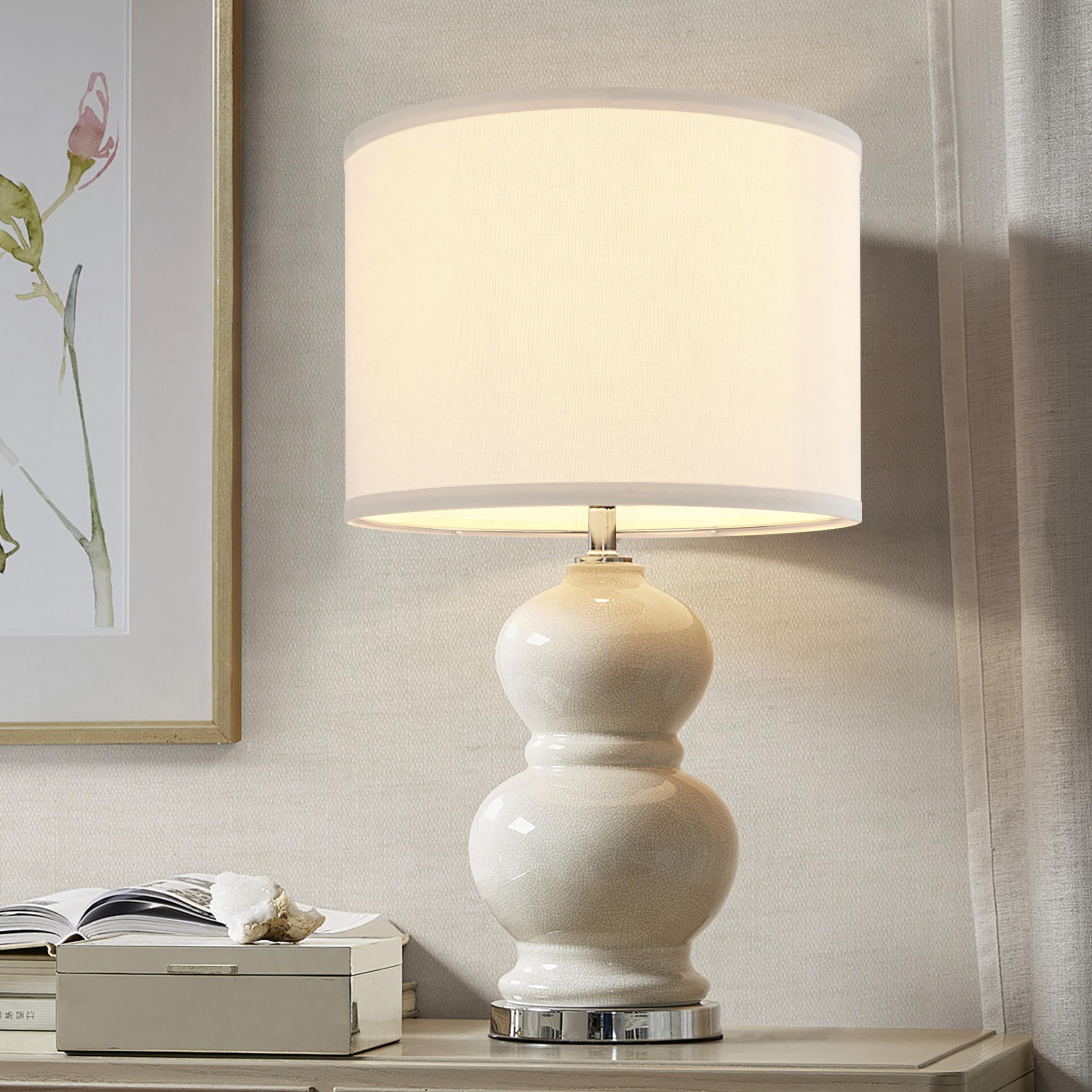 Set of 2 Pure White Linen Drum Lamp Shades - 13