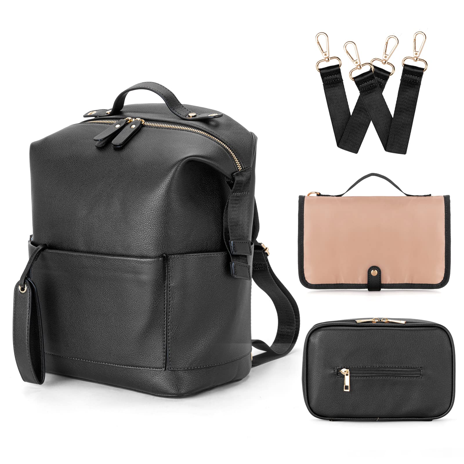 **Minsong Waterproof Leather Diaper Backpack for Baby – Stylish Travel Diaper Bag with Changing Station for Mom & Dad (Black) – Perfect for Daycare, Travel & On-the-Go Parents**