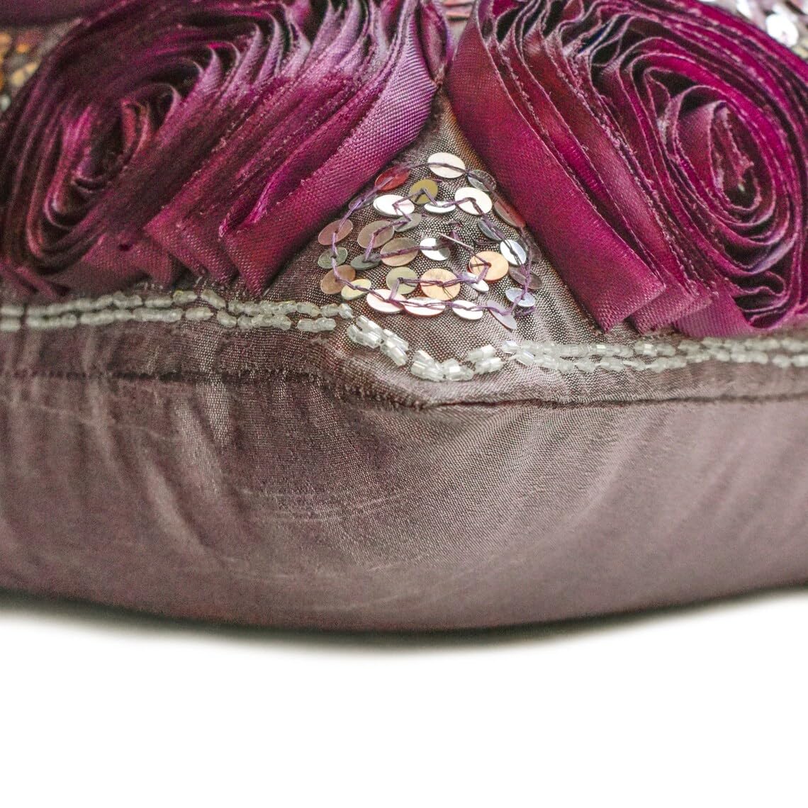 Luxury Silk Pillow Covers 16x16 Inch (40x40 cm) - Decorative Plum Throw Pillow Cases with Ribbon Embroidery & Sequins for Sofa, Bed, Living Room - Elegant Wine and Roses Floral Design for Home Decor