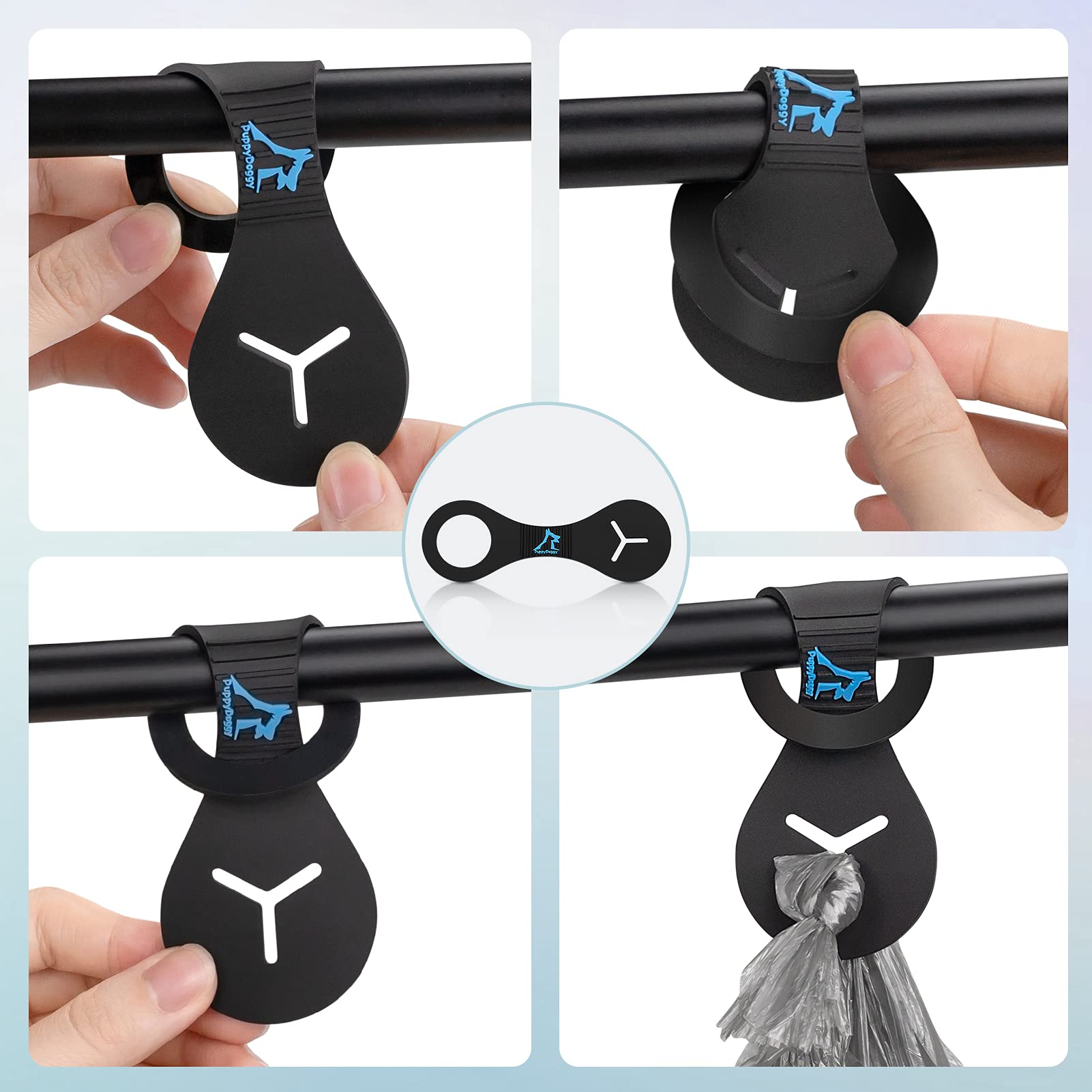 **PuppyDoggy Dog Poop Bag Holder & Dispenser for Leash - 4 Pack Light Green - Waste Bag Carrier for Walking, Running & Biking - Perfect for Pet Owners on the Go**