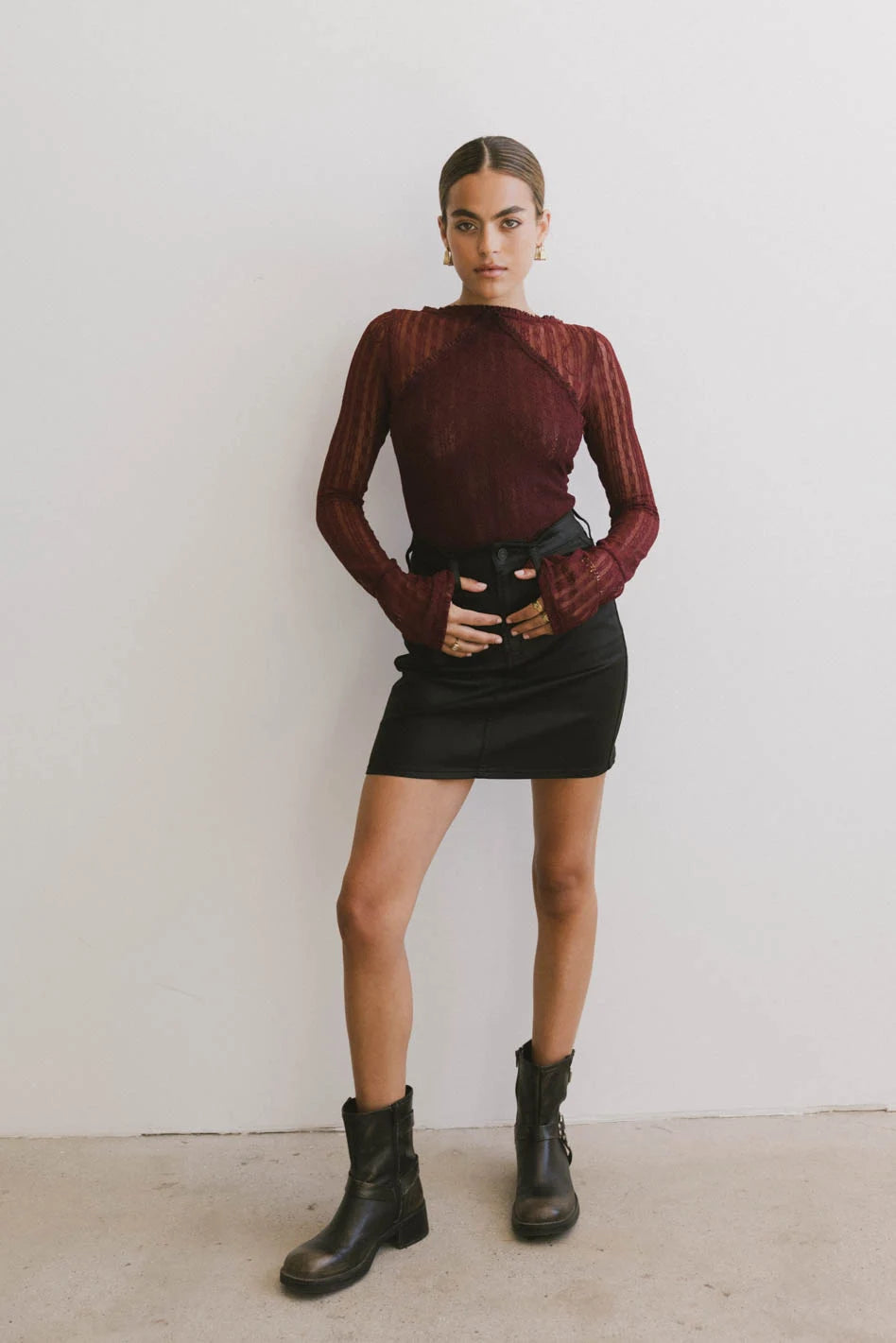 Linnea Lace Top in Burgundy - Elegant Women's Blouse for Parties & Date Nights - FINAL SALE