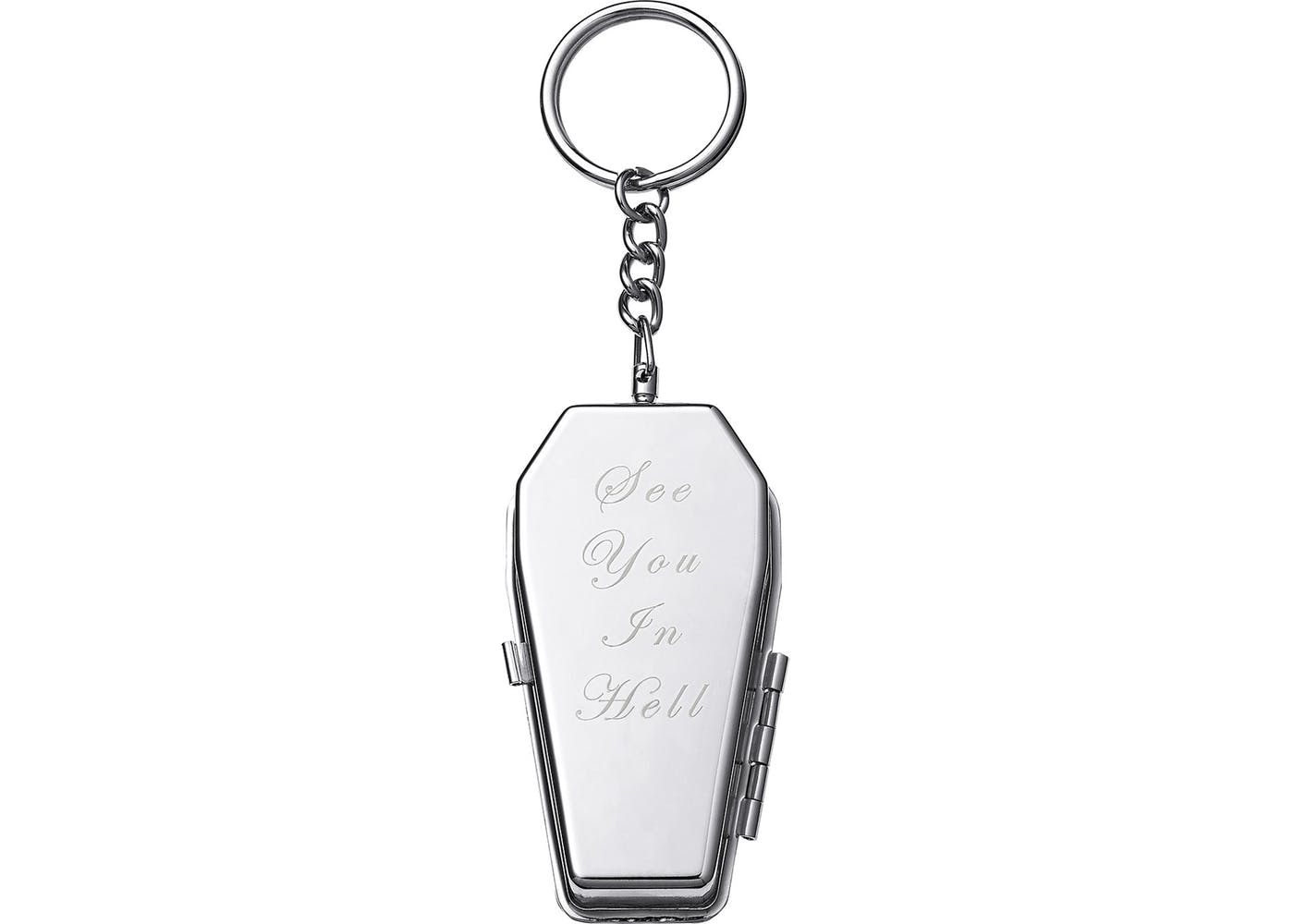 Supreme Silver Coffin Keychain - Gothic Style Accessory for Keys, Bags & Backpacks - Perfect for Halloween, Punk & Rock Fashion
