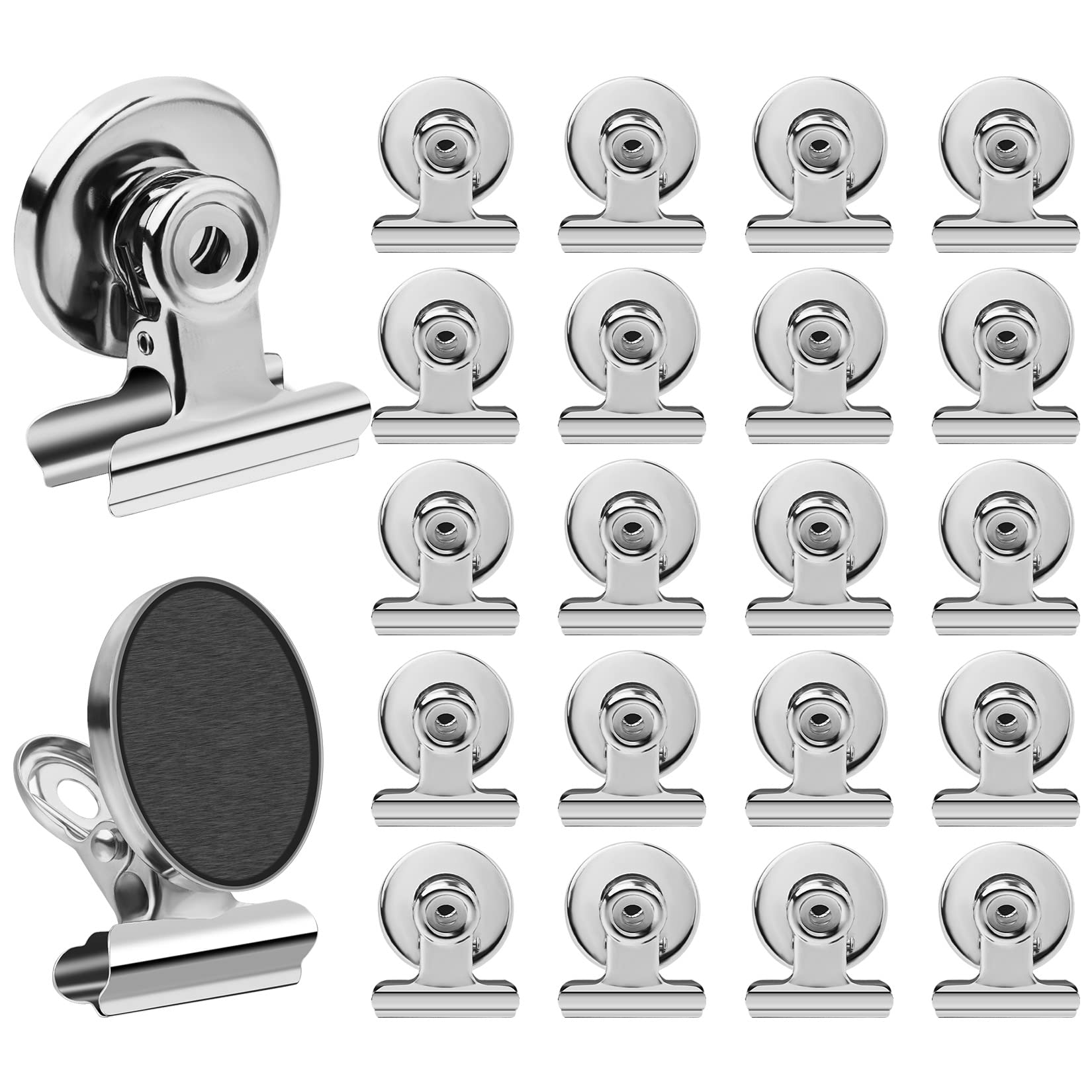 22 Pack Silver Fridge Magnets - Strong Magnetic Clips for Refrigerator, Whiteboard & Office - Home Kitchen Office Organization - Perfect for Notes, Photos & Shopping Lists