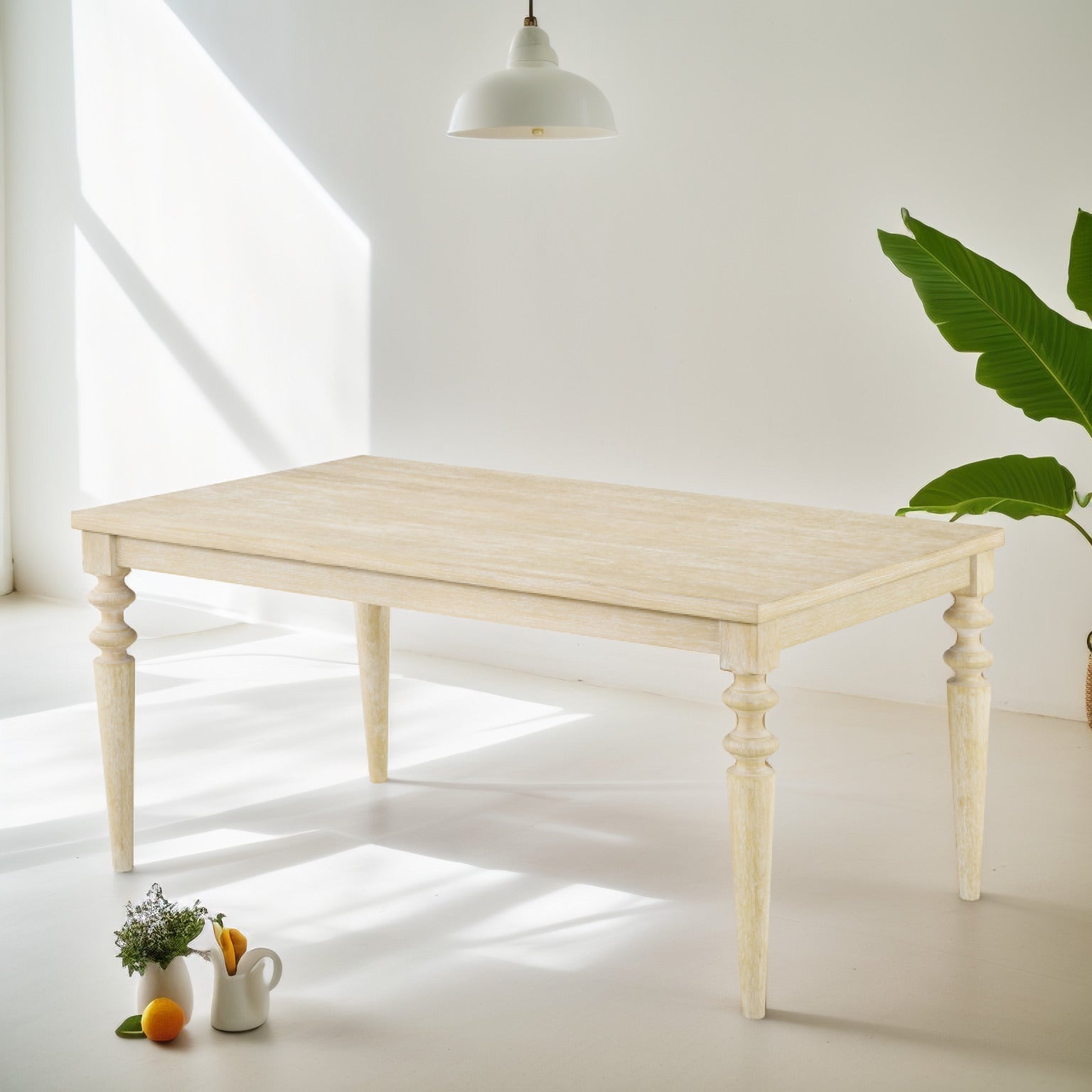 Roundhill Furniture Amonia Urban Style Wired Wood Turned Leg Dining Table - 42 Inch Modern Farmhouse Kitchen Table with Washed White Finish - Perfect for Small Space Dining Rooms & Breakfast Nooks