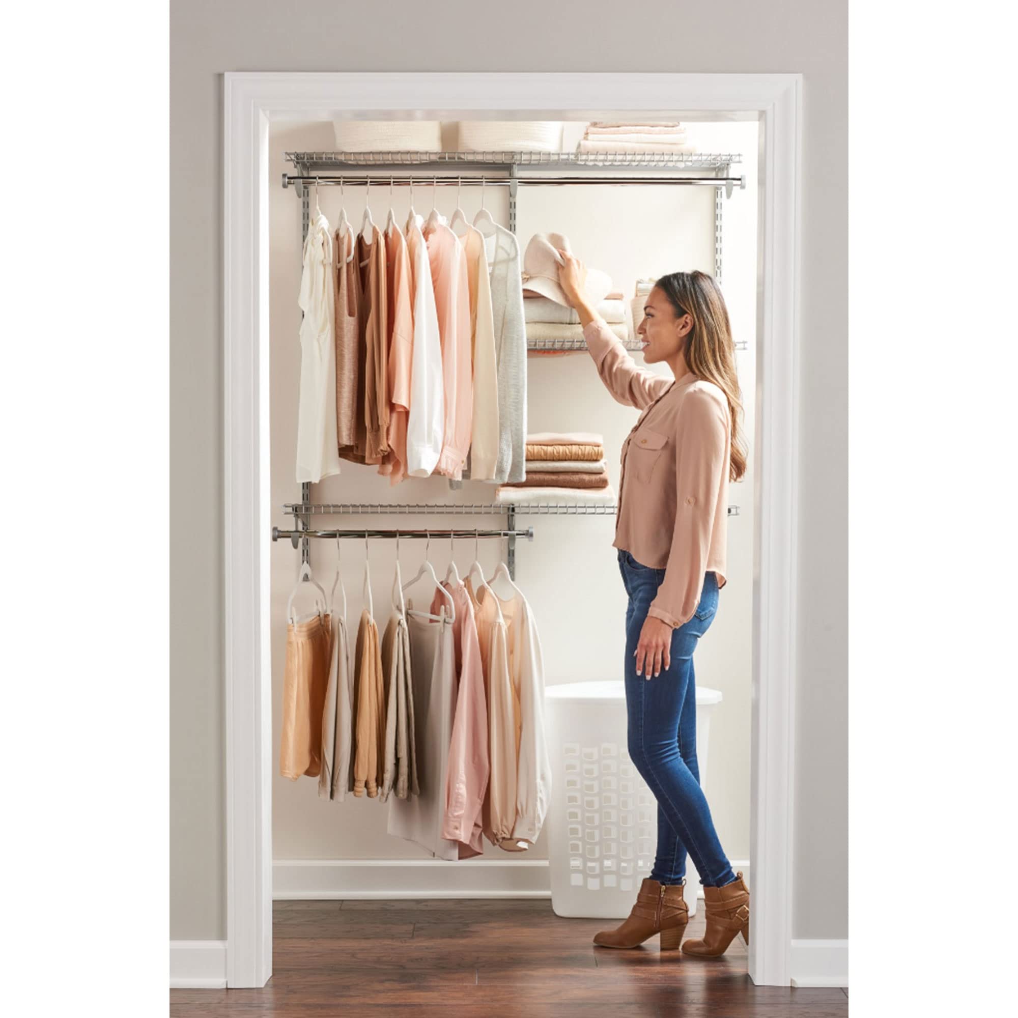 Rubbermaid Configurations Custom Closet Kit - 4-8 Ft Adjustable Metal Wire Shelving System with Titanium Finish | Expandable Storage Organizer for Home Closet, Pantry, Laundry & Mudroom | Perfect for Bedroom Organization, Garage Storage & Utility Room Solutions