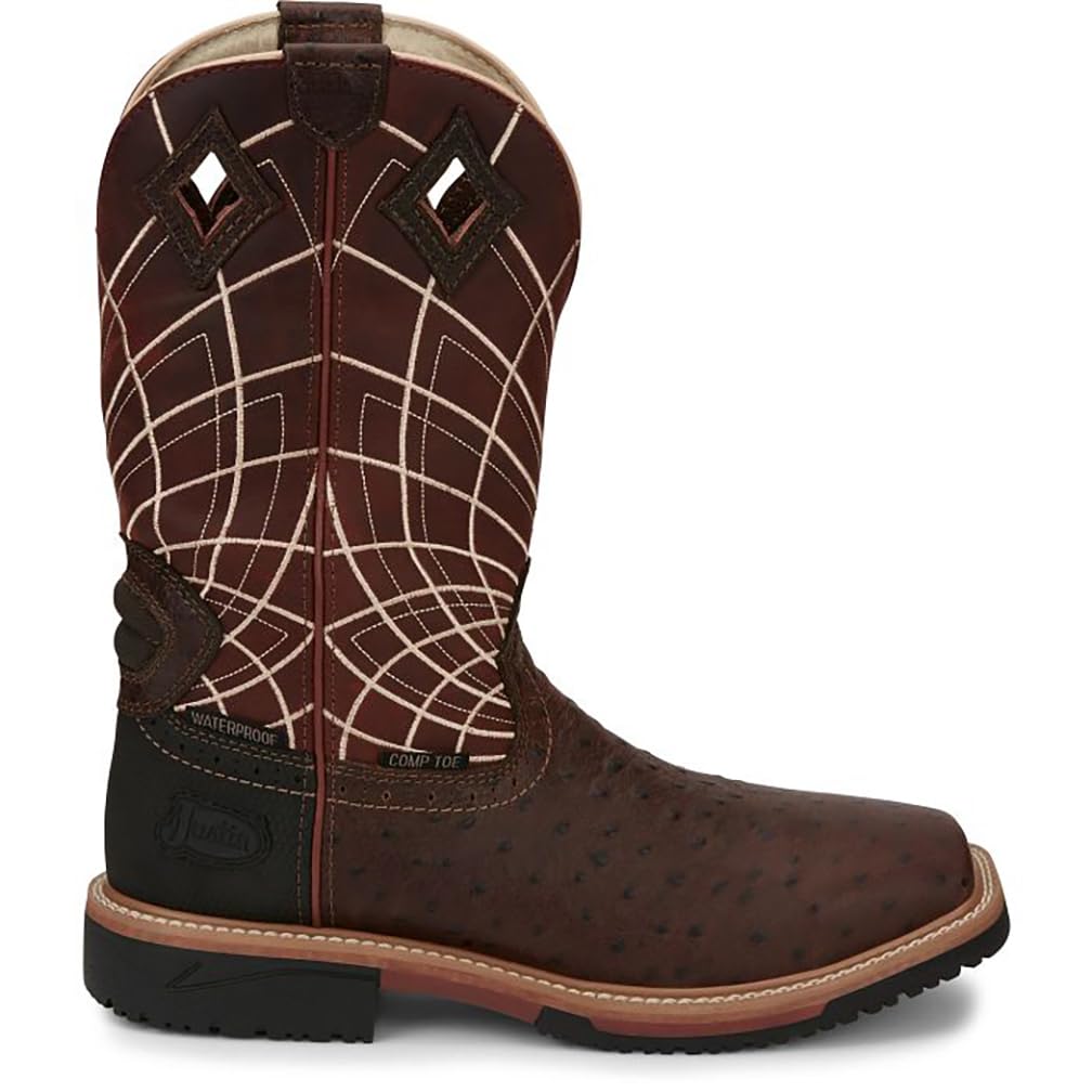 Justin Derrickman 12 Inch Waterproof Steel Toe Work Boots for Men - Composite Safety Toe, Full Grain Leather, Oil & Slip Resistant Rubber Outsole - Ideal for Construction, Warehouse & Outdoor Work