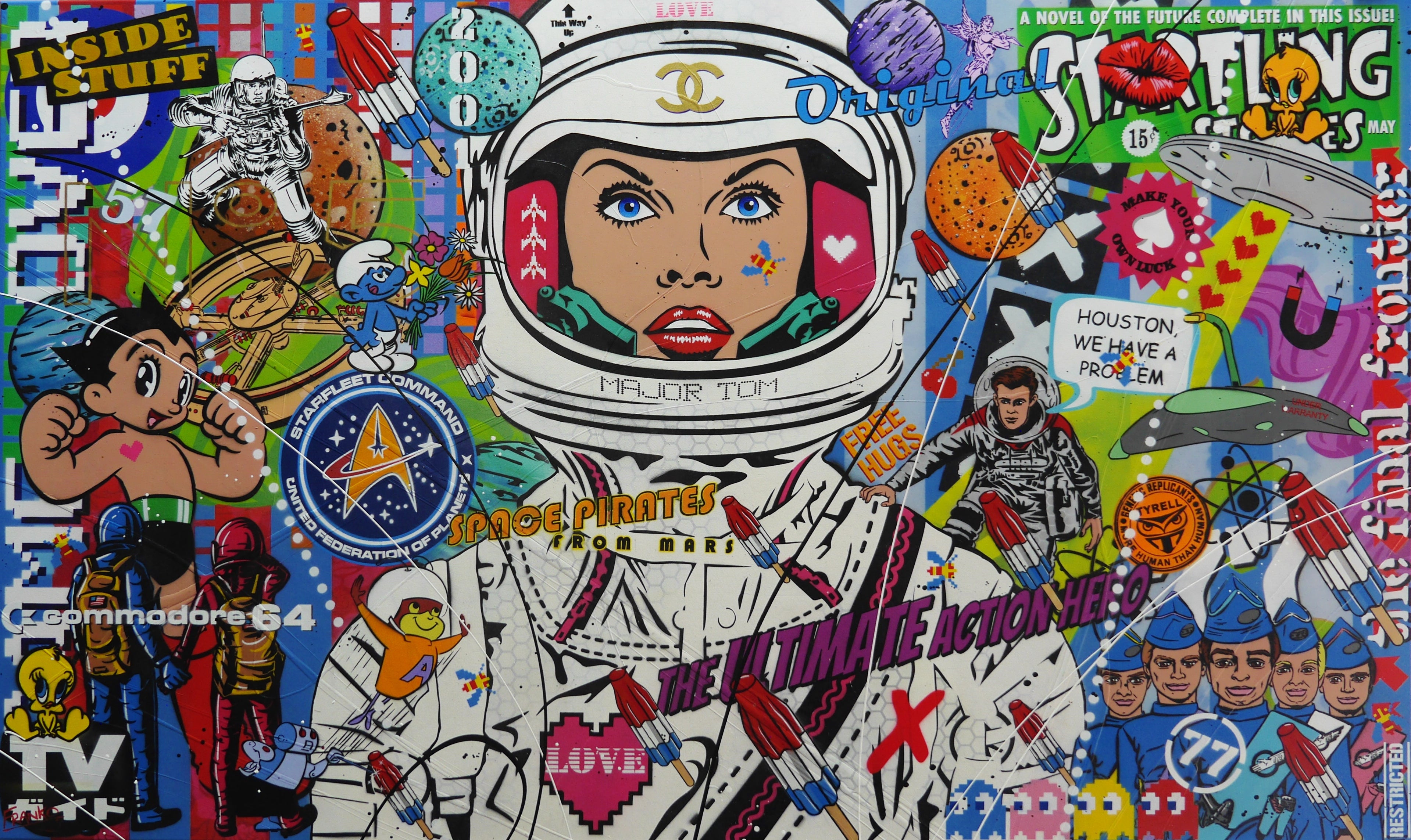 Original Starfleet 200cm x 120cm Space Themed Textured Canvas Wall Art - Modern Urban Pop Art Painting for Living Room, Bedroom & Office Decor