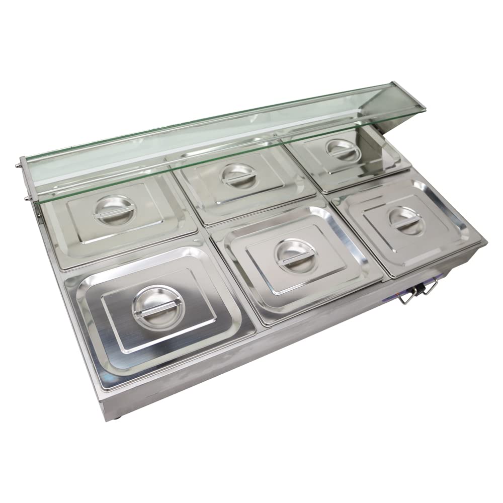 INTSUPERMAI Commercial 6-Pot Countertop Food Warmer | Bain Marie Buffet Heater for Soup, Stews & Catering | 110V Electric Steam Table for Restaurants, Cafeterias & Events