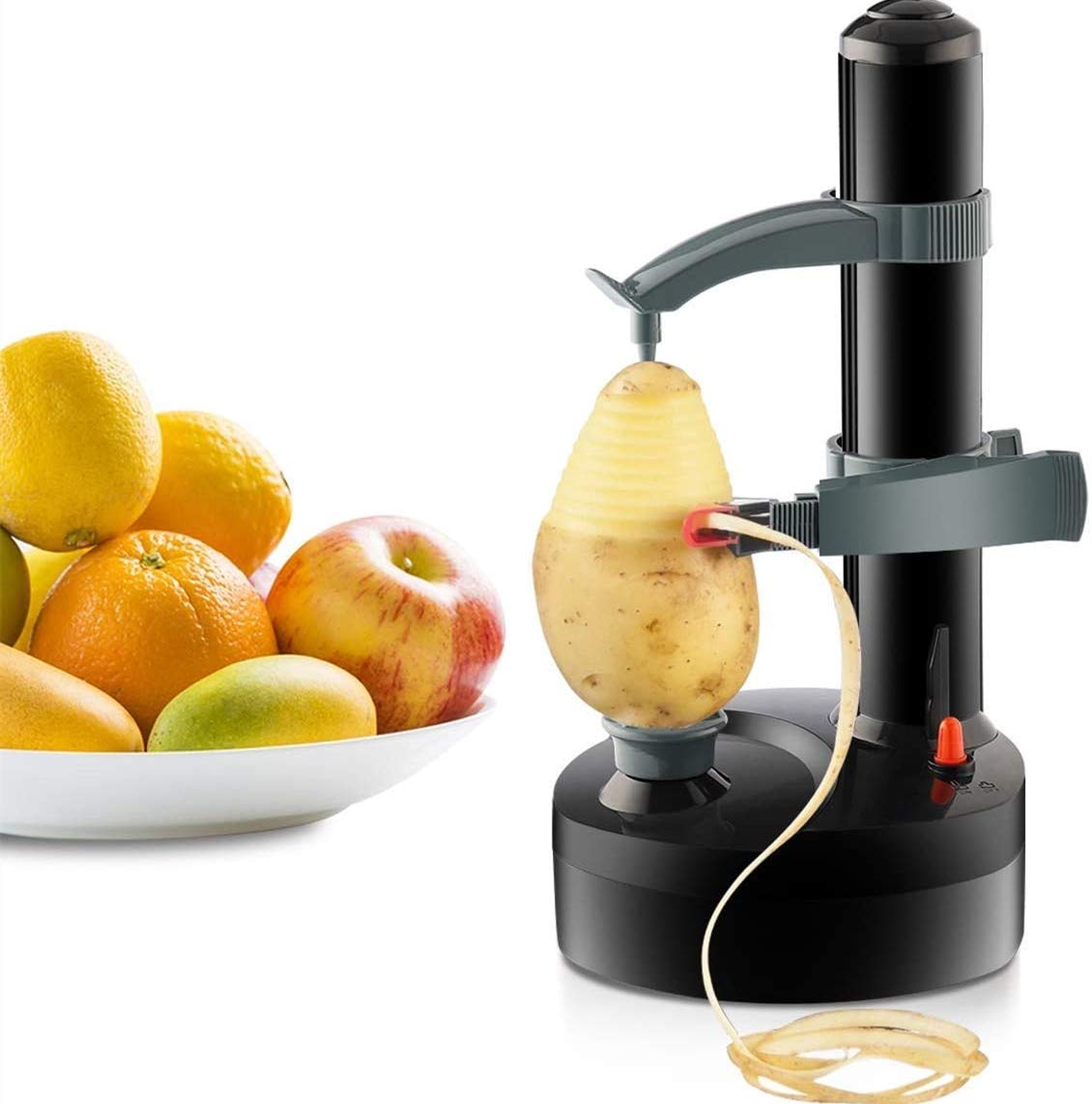 Electric Potato Peeler - Automatic Rotating Stainless Steel Vegetable & Fruit Peeler for Potatoes, Apples, Carrots - Kitchen Peeling Tool (Black) | Perfect for Home Cooking, Meal Prep & Commercial Kitchens