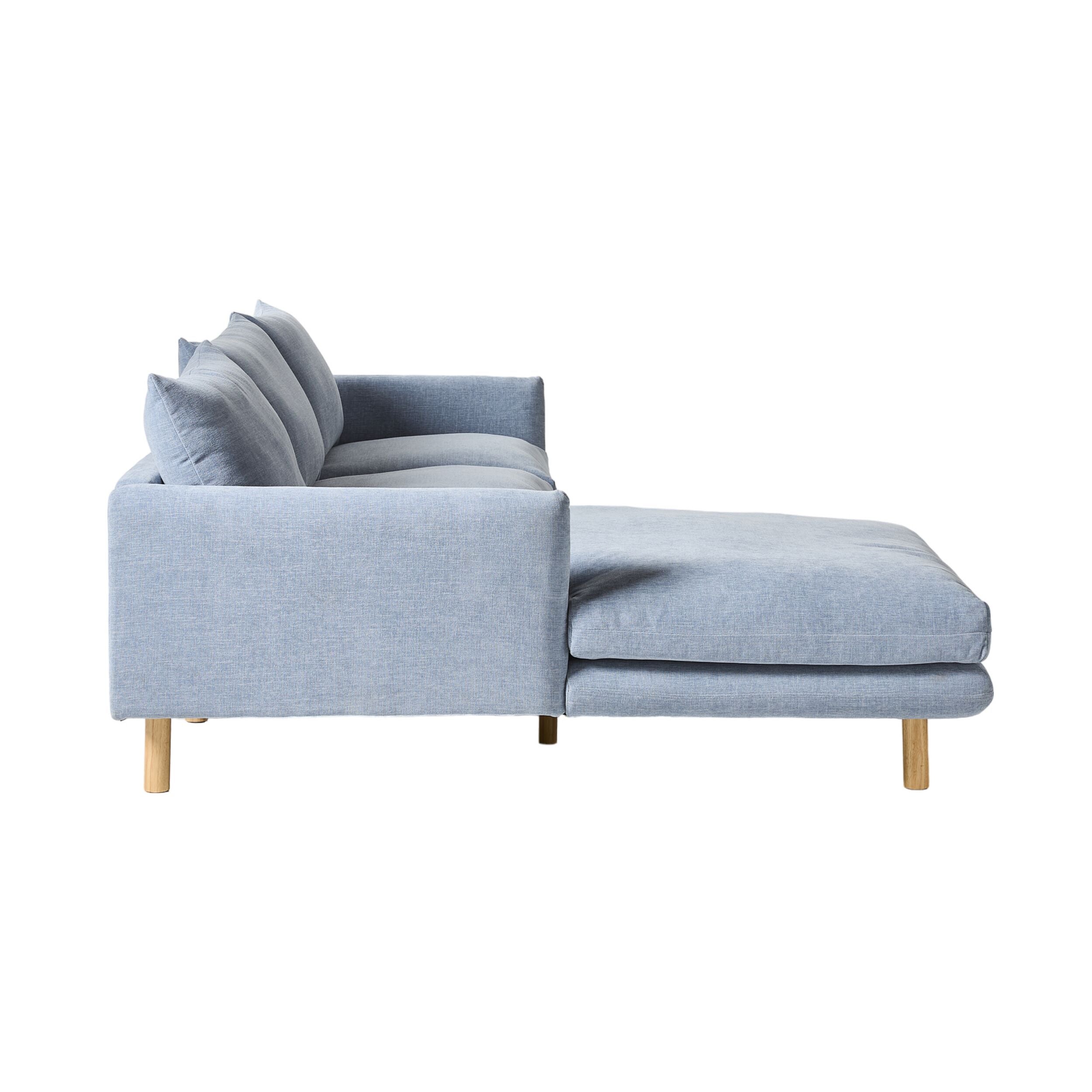Austin 3-Seater Sofa with Left Hand Chaise in Serenity Morning Sky Fabric - Modern Living Room Furniture for Small Spaces, Apartments & Cozy Homes