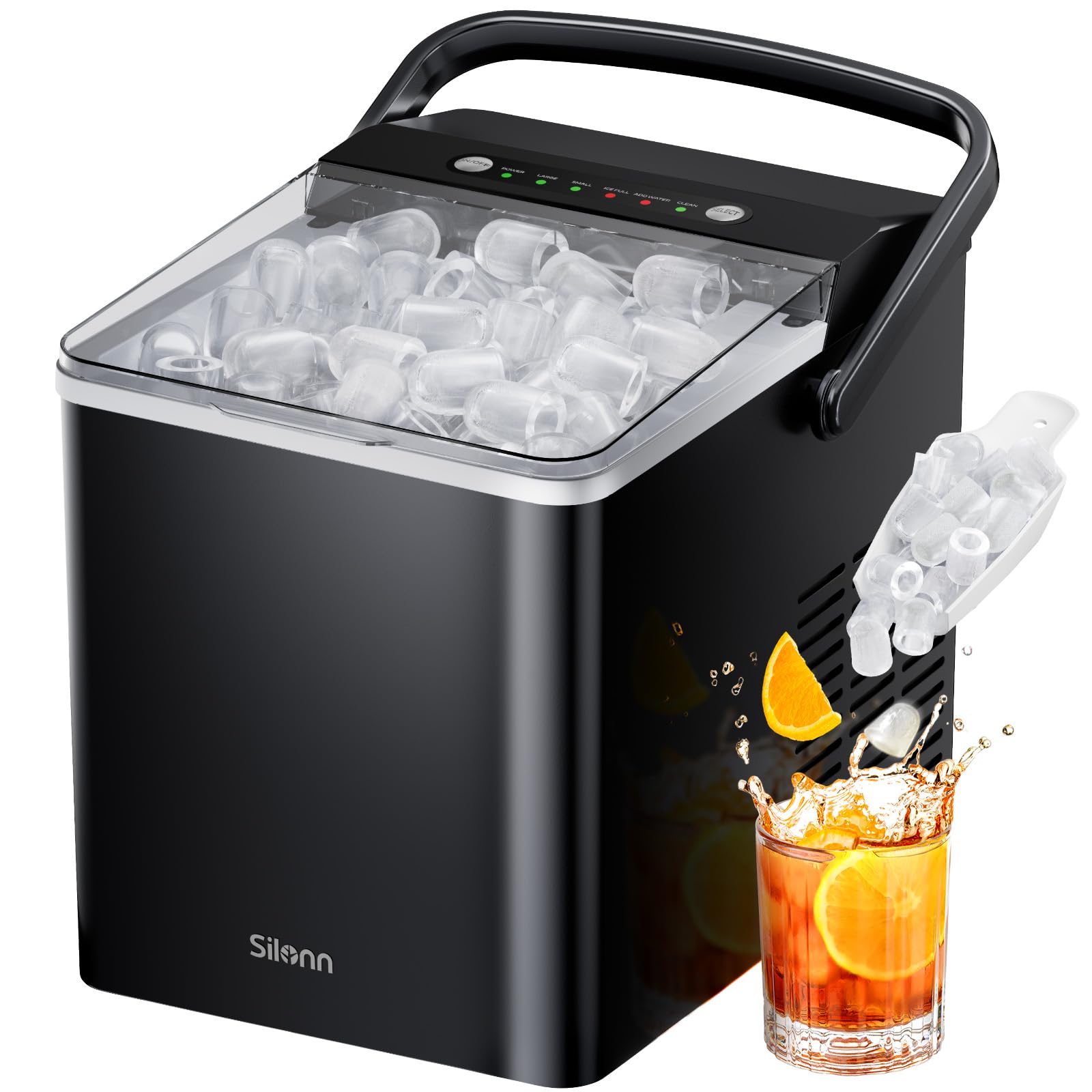 Silonn Countertop Ice Maker - Portable Self-Cleaning Ice Machine with 1.8L Water Tank & Large Ice Basket - Makes 9 Cubes in 6 Minutes - Perfect for Home, Kitchen, RV, Camping, Office & Outdoor Parties