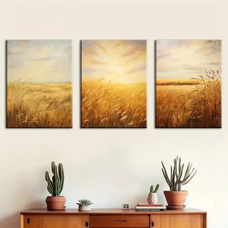 3-Piece Golden Wheat Fields Harvest Farm Country Wall Art Set - Framed Canvas 40x60cm - High Quality Australian Made Prints - Ready to Hang - Perfect for Living Room, Bedroom & Country Style Home Decor