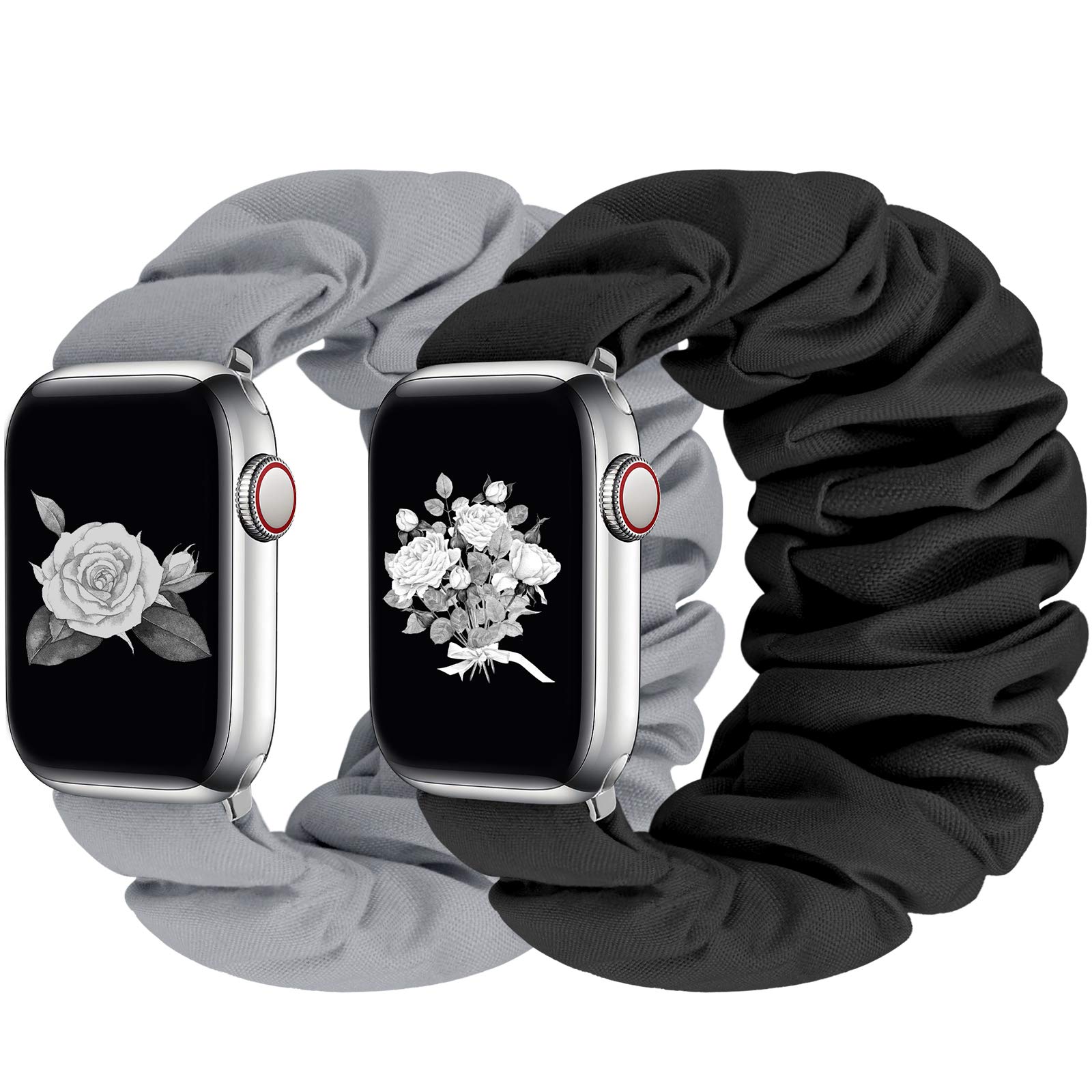 Greatfine Soft Elastic Scrunchie Watch Band Compatible with Apple Watch 38mm 40mm 41mm 42mm 44mm 45mm - Replacement Wristband for iWatch Series 8/7/6/SE/5/4/3/2/1/Ultra - Women's S/M Size - Perfect for Workouts, Yoga & Everyday Fashion Accessory