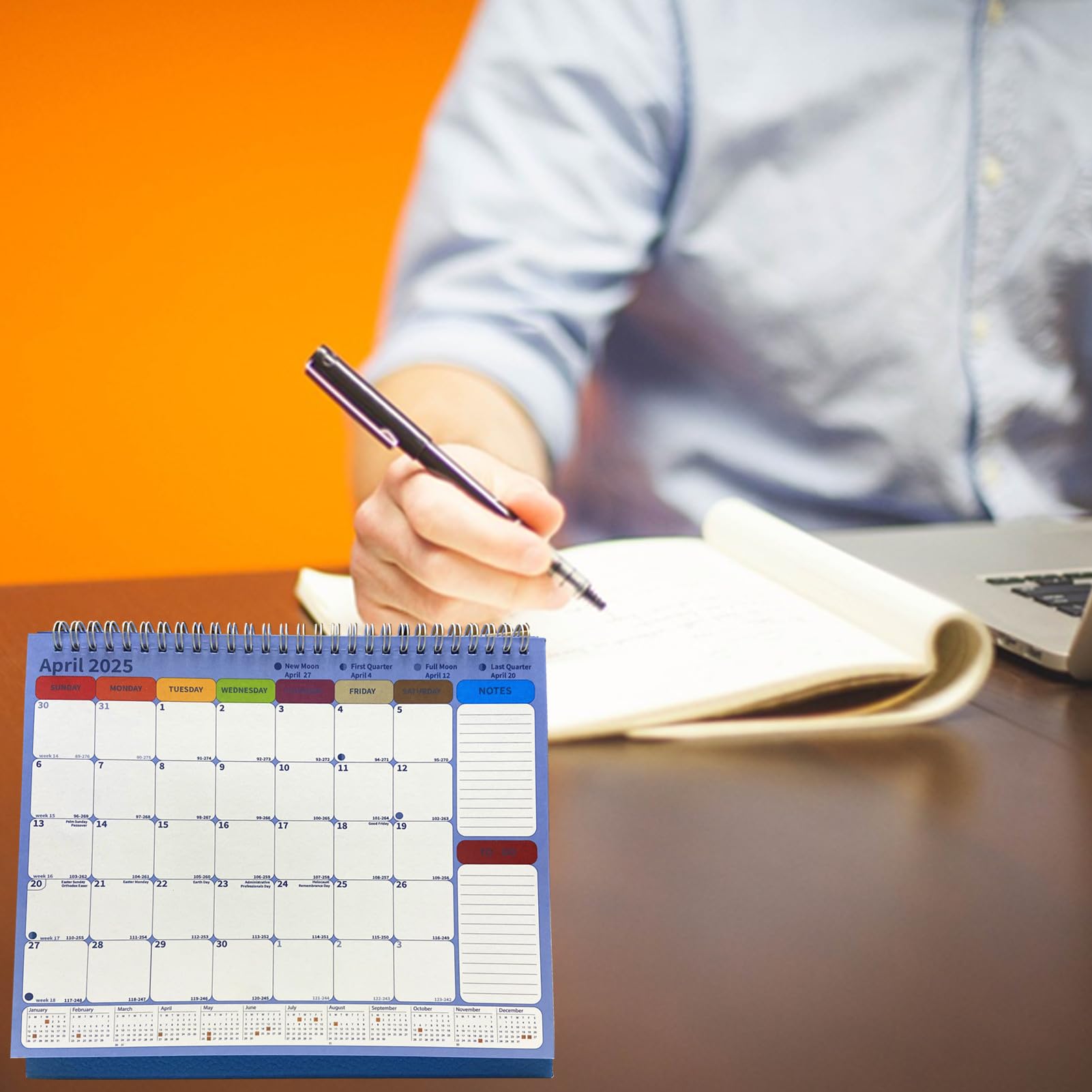 2025 Small Standing Flip Desk Calendar - January to December with To Do List, Julian Dates & US Holidays | Moon Phases Tracking | Perfect for Office, Home & School Organization