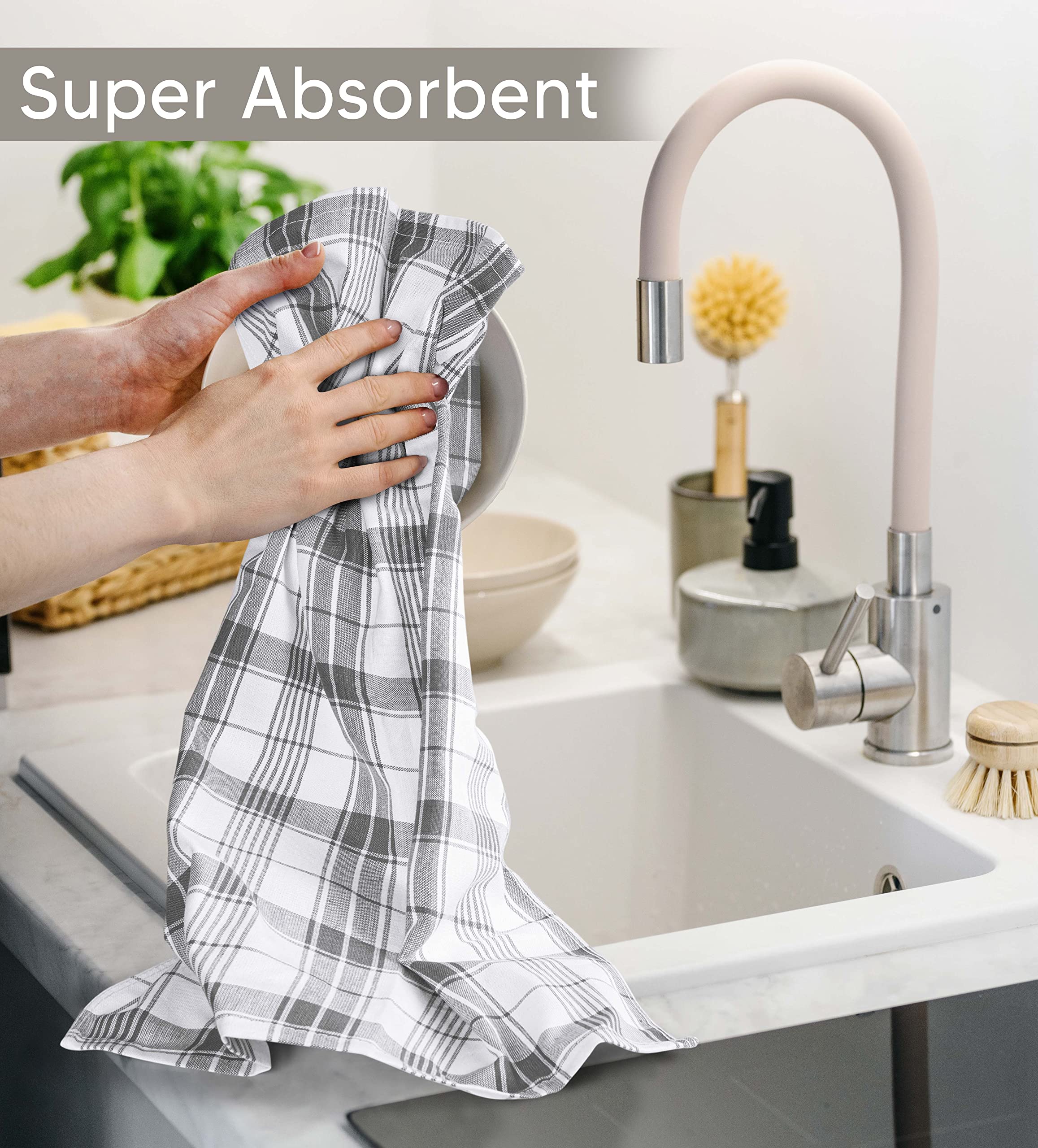 Utopia Kitchen Towels 12-Pack - 15x25 Inch 100% Ring Spun Cotton Dish Towels | Super Absorbent & Reusable Bar Mops, Tea Towels & Cleaning Cloths | Perfect for Dish Drying, Counter Wiping & Hand Towels