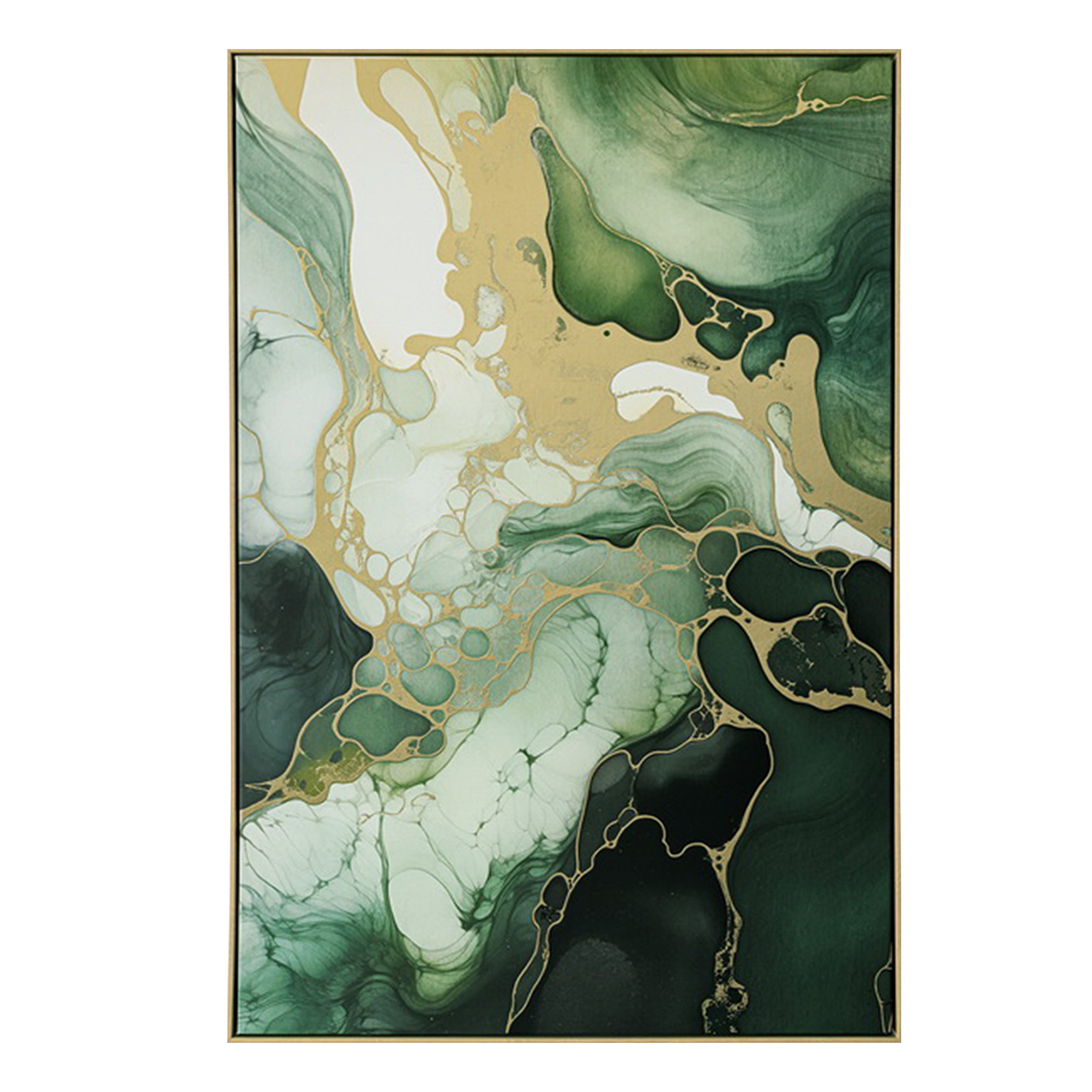 Urban Style Green Marble Foiled Canvas Brushmarks - Elegant Home Decor for Living Room, Bedroom & Office Wall Art