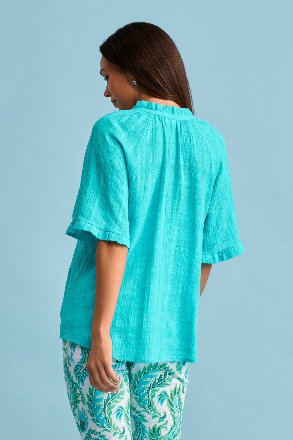 Textured Cotton Blouse for Women - Soft & Comfortable Turquoise Top - Perfect for Casual Wear, Office & Date Nights