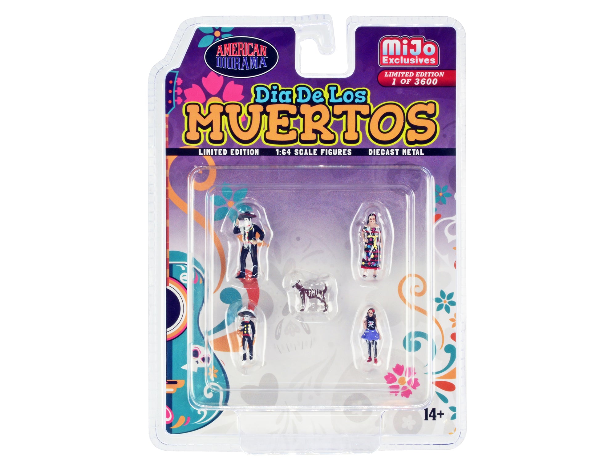 Dia de los Muertos 5-Piece Diecast Collectible Set - 2 Adults, 2 Children & 1 Dog Figures - Limited Edition 1/64 Scale Model (Only 3600 Worldwide) by American Diorama - Perfect for Day of the Dead Displays, Model Car Collections & Cultural Decor
