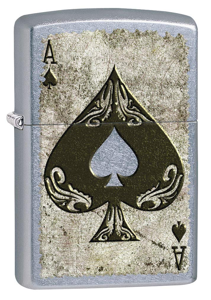 Zippo Lighter Distressed Ace of Spades Street Chrome 80574 - Windproof Refillable Metal Lighter for Camping, Hiking & Outdoor Adventures