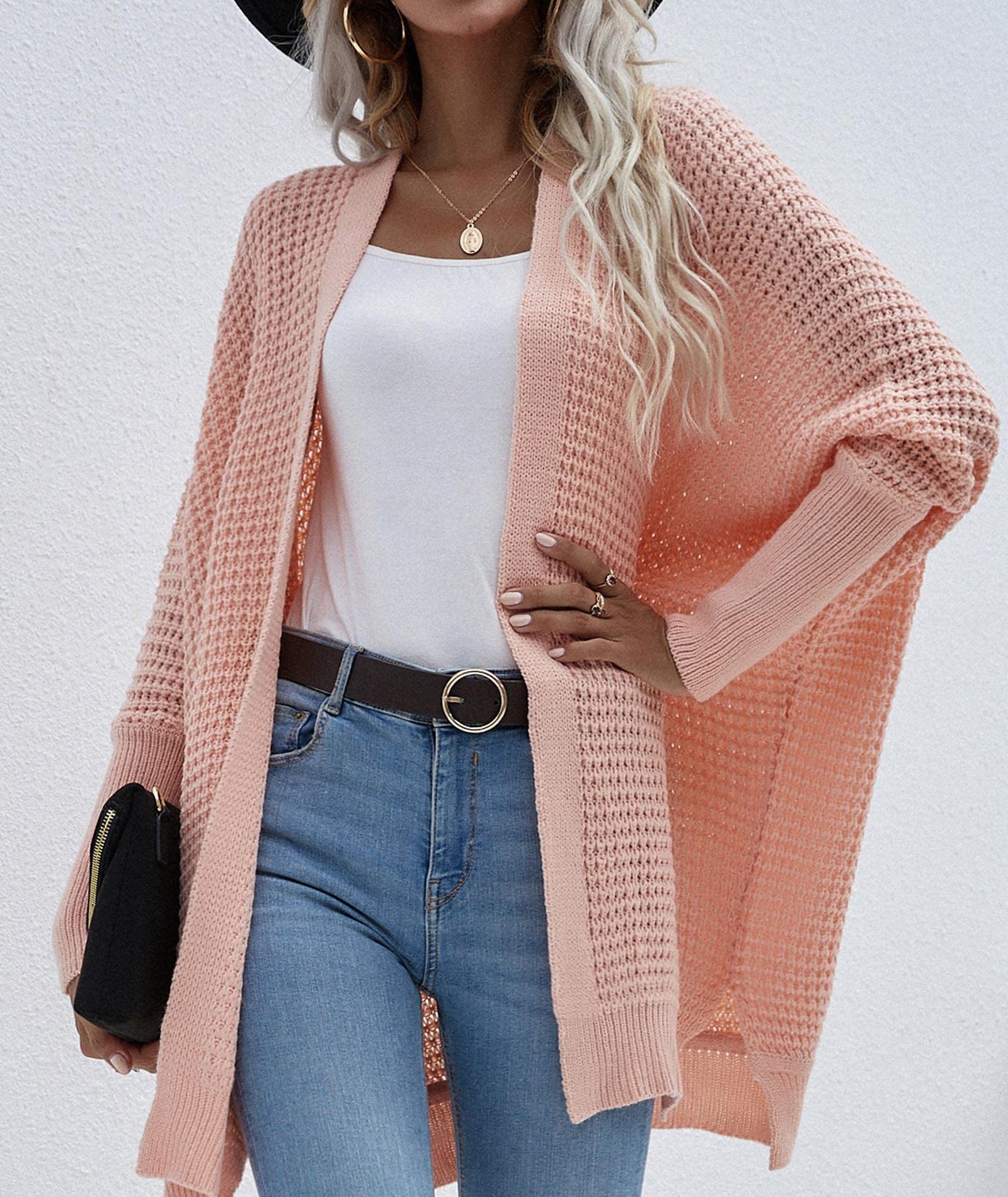 FYEARFOX Women's Long Sleeve Waffle Knit Cardigan - Cozy Ribbed Open Front Crochet Sweater for Fall & Winter | Perfect for Casual Outfits, Office Wear & Coffee Dates