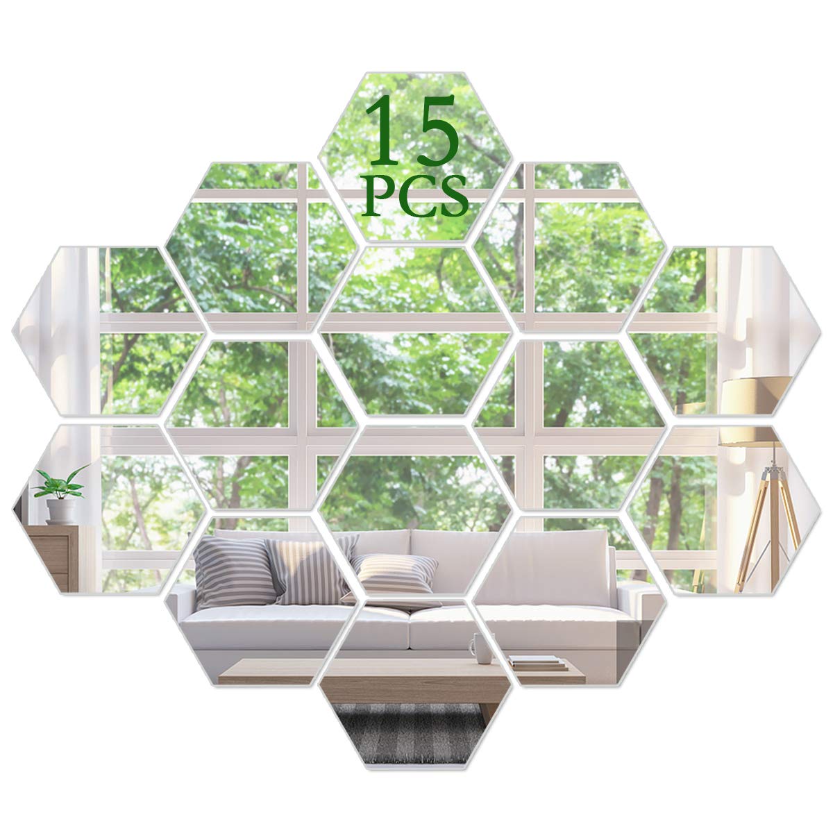 KimDaro 3D Hexagon Acrylic Mirror Wall Stickers - 15-Piece Non-Glass Plastic Mirror Tiles for Home Decor, Self-Adhesive Wall Art - Perfect for Bedroom, Living Room, Bathroom & Office Decoration