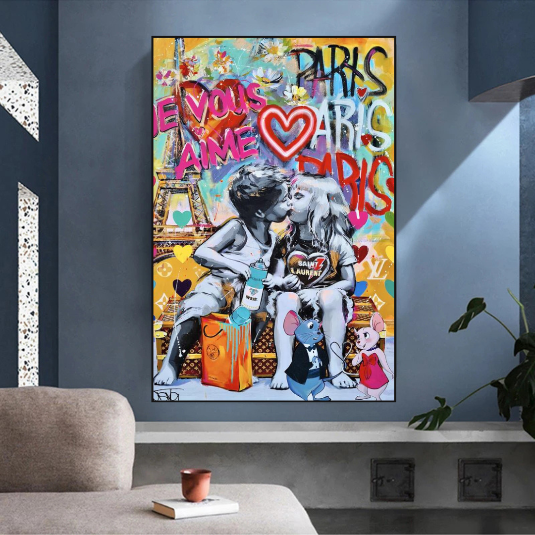 Banksy I Love You Paris Wall Art - Expressive Masterpiece Canvas Print for Home & Office Decor | Urban Street Art Gift for Art Lovers