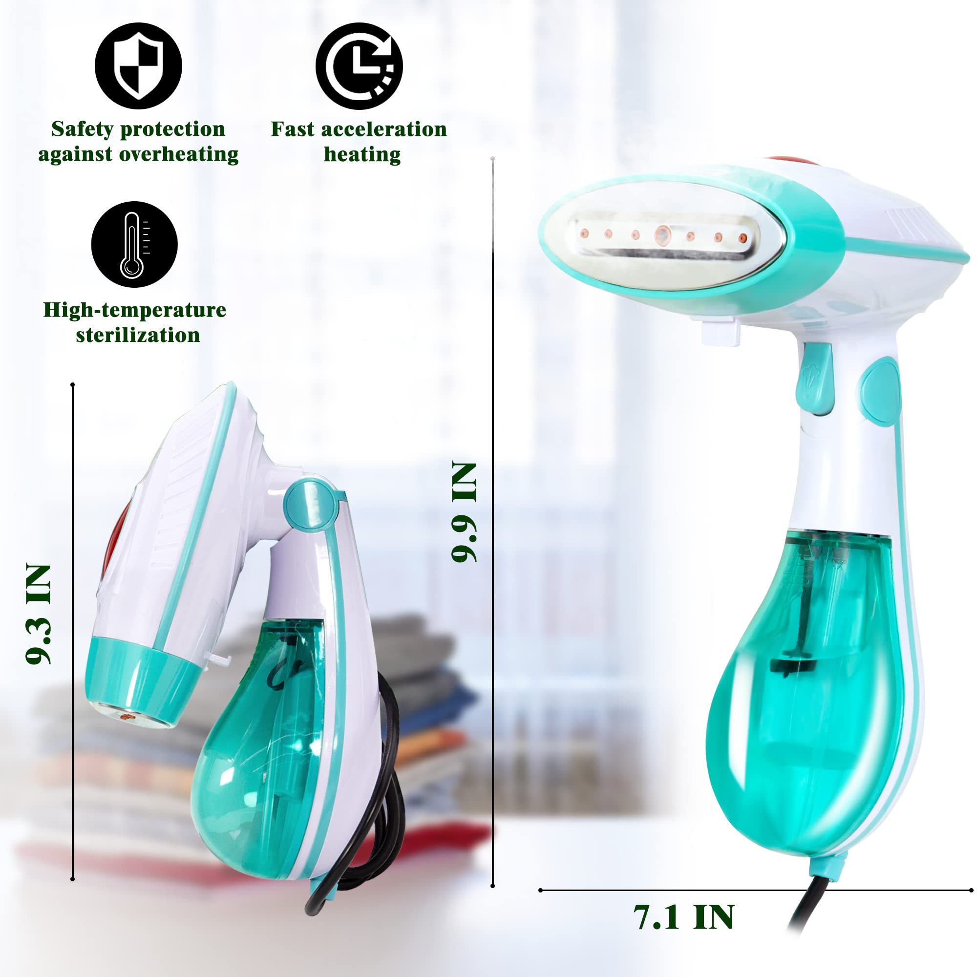 Powerful Handheld Steamer for Clothes - Portable Travel Garment Steamer with Fast 30-Second Heating | Foldable Design for Wrinkle-Free Outfits at Home & On-The-Go (Blue & White)