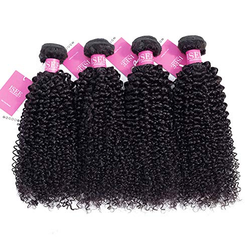 ISEE Hair 9A Grade Mongolian Kinky Curly Virgin Human Hair Weave Extensions - 4 Bundles 100% Human Hair (30/30/30/30 Inch) for Natural Black Hairstyles, Protective Styles & Voluminous Curls