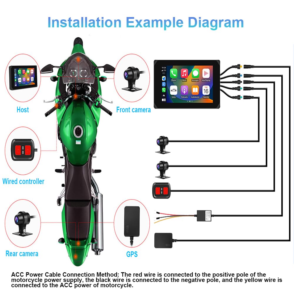 VSYSTO 5 Inch Motorcycle Touchscreen with Wireless CarPlay & Android Auto, GPS Navigation, WiFi, Waterproof HD 1080P Front/Rear Dash Camera DVR & Tire Pressure Sensors - Perfect for Motorcycle Rides, Commuting & Adventure Tours