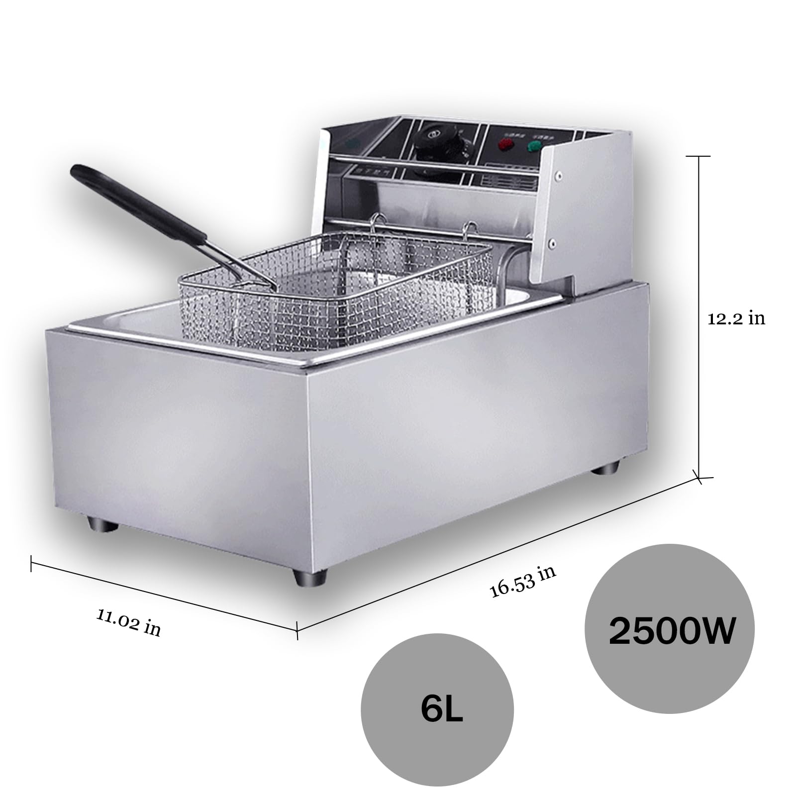 6.3QT/6L Commercial Electric Deep Fryer - Stainless Steel Professional Frying Machine with Triple Basket & Timer for Restaurants, Fast Food Shops, and Home Kitchen - Perfect for French Fries, Chicken Wings, and Donuts