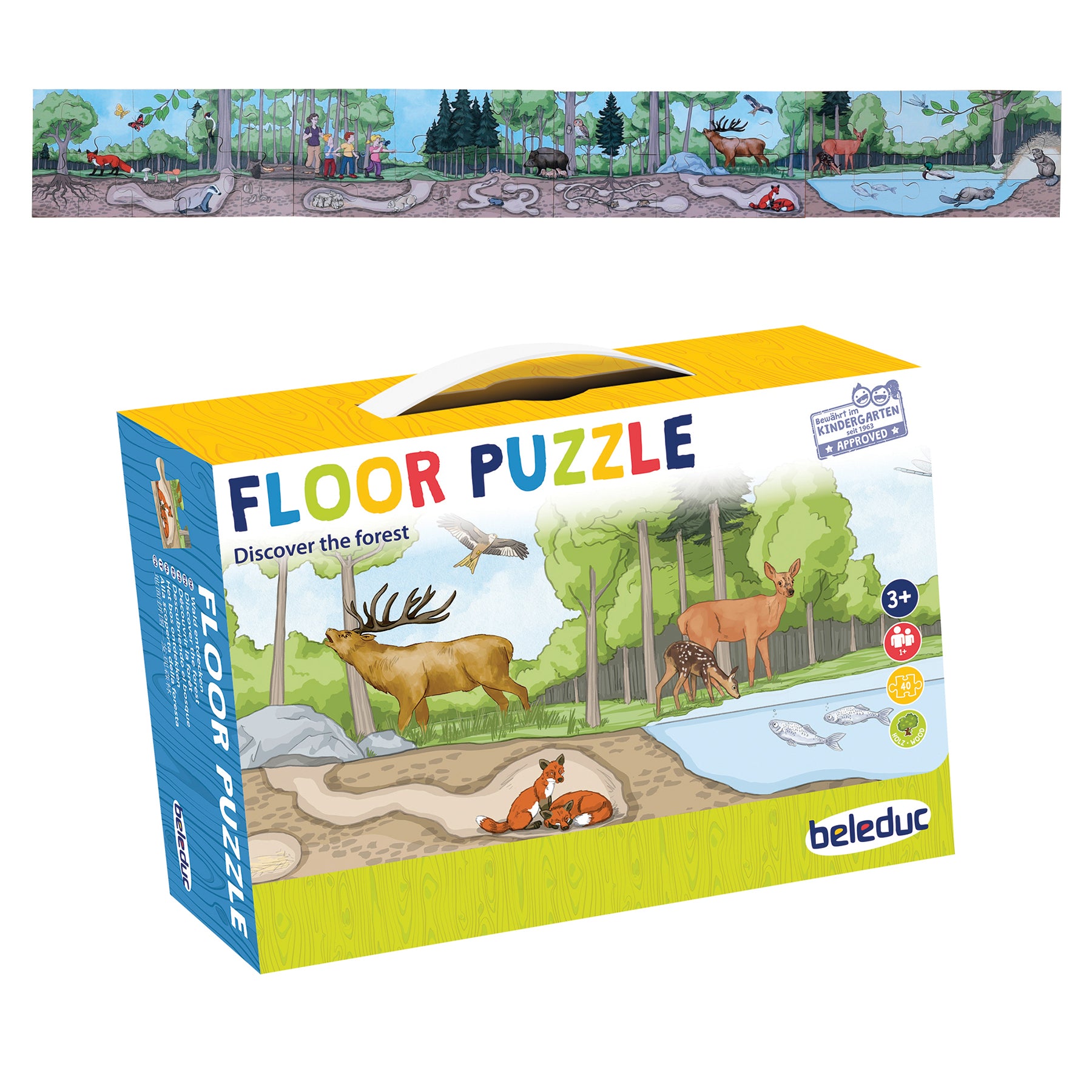 Beleduc Enchanted Forest 40-Piece Floor Puzzle - Educational Wooden Jigsaw for Kids Ages 3-6 - Discover Wildlife & Nature - Perfect for Preschool Learning & Family Game Night