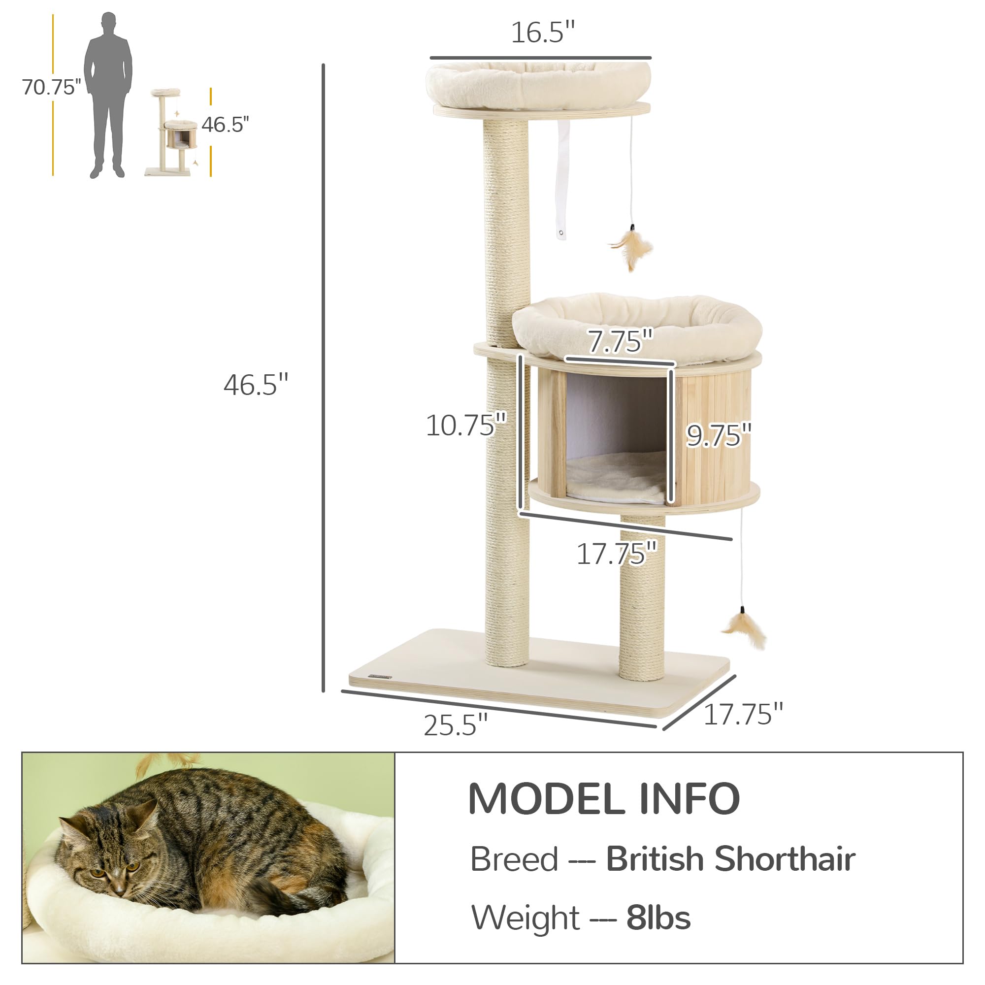 Premium 3-Level Cat Tree with Scratching Posts, Cozy Bed & Condo - Multi-Kitten Cat Tower with Playful Badminton Toys for Indoor Cats | Perfect for Play, Climbing & Relaxation in Home or Apartment