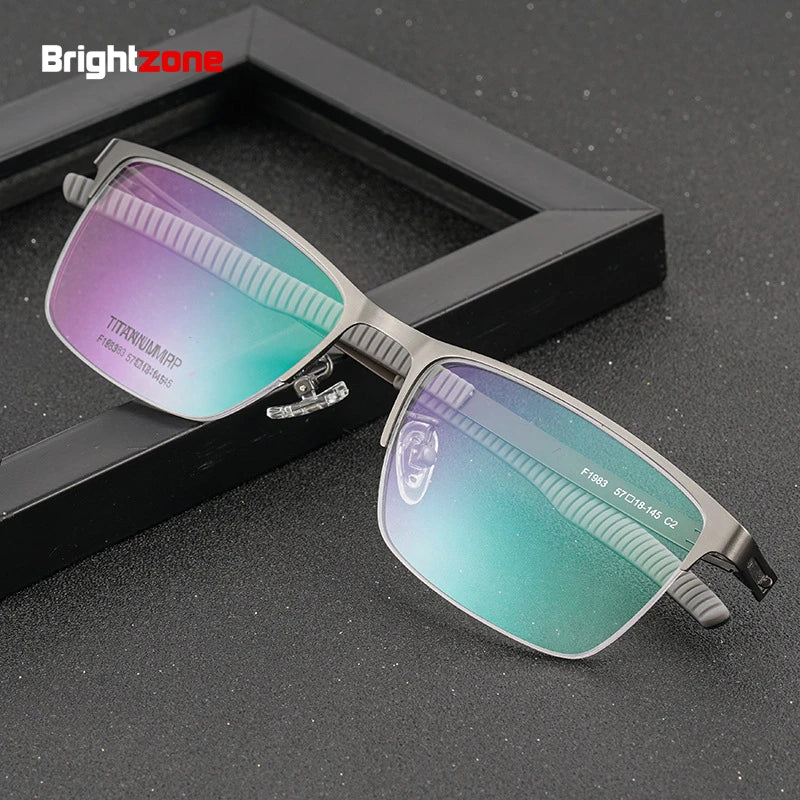 Brightzone Unisex Semi-Rim Square Titanium Eyeglasses 71204 - Lightweight Durable Frame for Men & Women - Perfect for Office, Reading & Everyday Wear