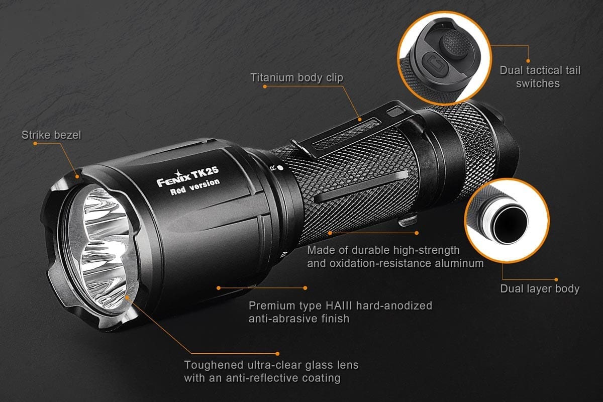 Fenix TK25 Red LED Flashlight - High Lumen Tactical Light for Hunting, Camping & Emergency Use (Discontinued Model)