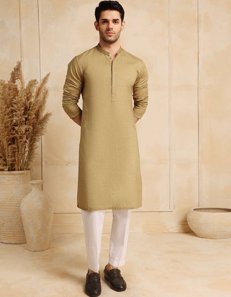 Premium Cotton Green Kurta by J. Junaid Jamshed - Comfortable Traditional Pakistani Attire for Men - Perfect for Eid, Weddings & Special Occasions