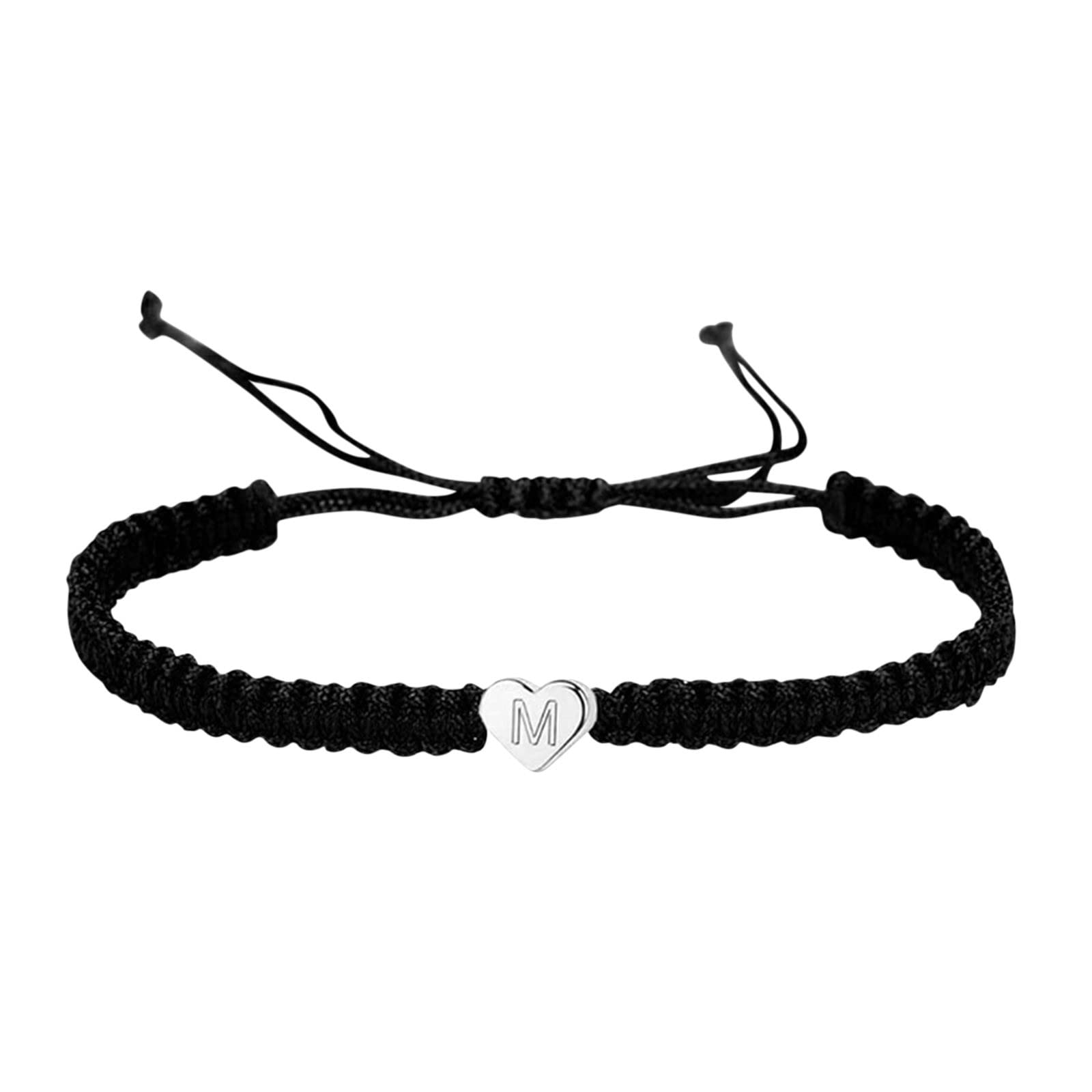 Personalized Beaded Initial Bracelet with Copper Heart Charm - Stackable Dainty Woven Bracelet for Men, Women & Girls (One Size) | Gift for Anniversary, Birthday & Everyday Wear