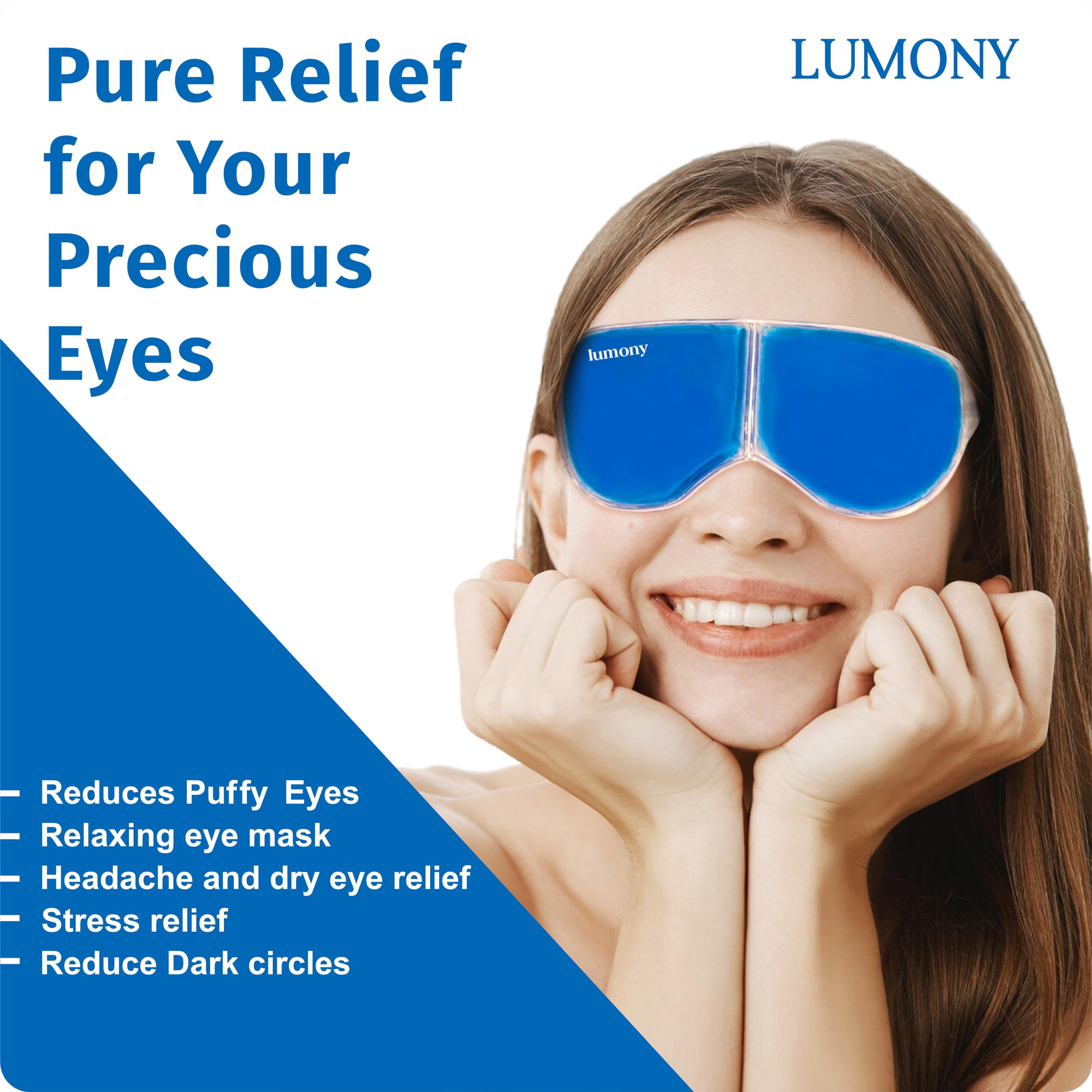 LUMONY® Cooling Gel Eye Mask for Dark Circles, Puffy Eyes & Dry Eyes Relief - Reusable Eye Patches for Pain, Redness & Relaxation - Sleep Mask for Women & Men (Blue) - Perfect for Travel, Work & Home Use