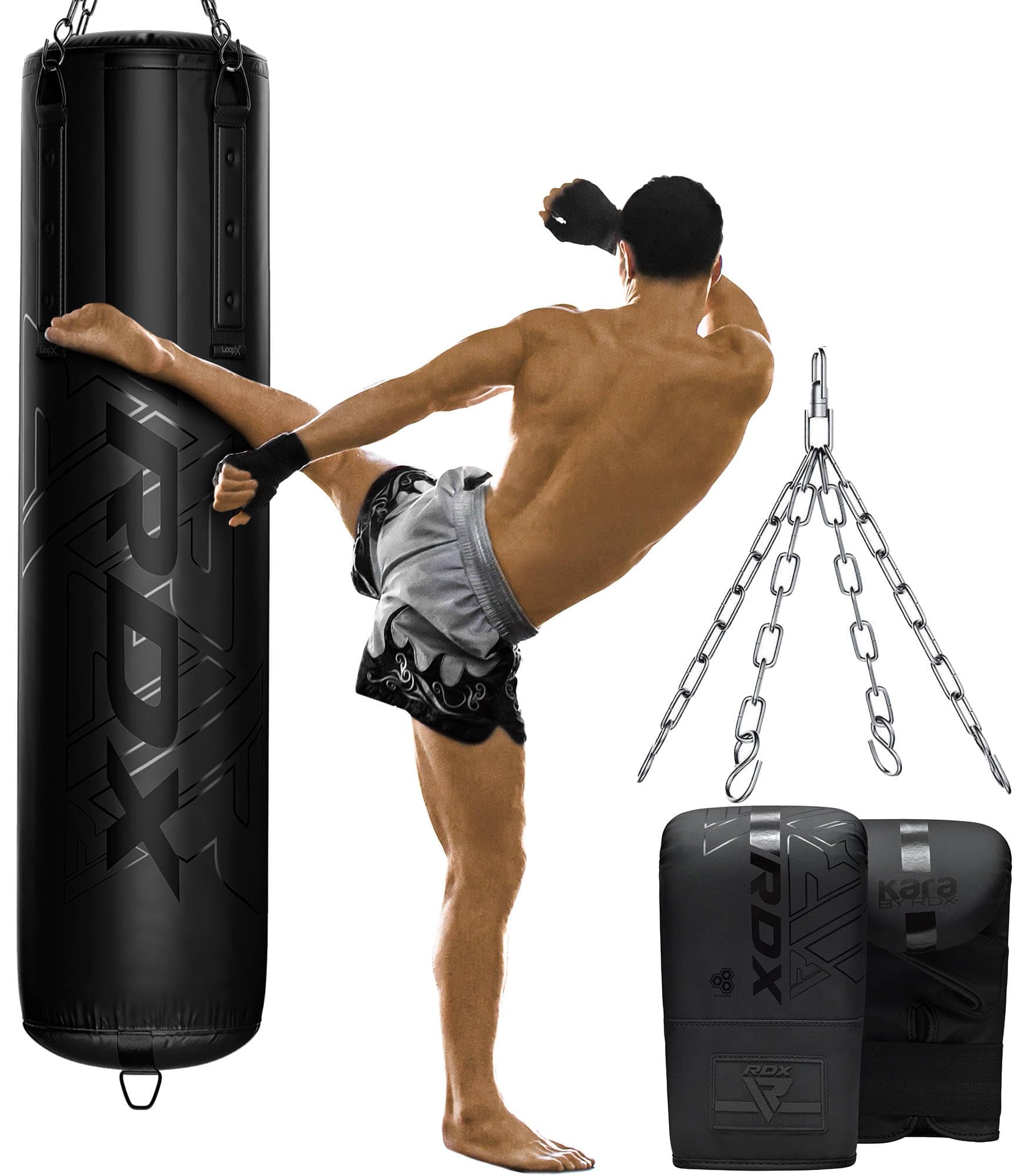 RDX Heavy Duty 5FT Punching Bag for Professional Training - 55lbs Pre-Filled, 110lbs Max Capacity - Boxing Bag Set with Gloves & Steel Hanging Chain - Perfect for Kickboxing, MMA, Muay Thai, BJJ, Karate & Home Gym Workouts - Ideal for Strength Training, Cardio & Combat Sports Practice