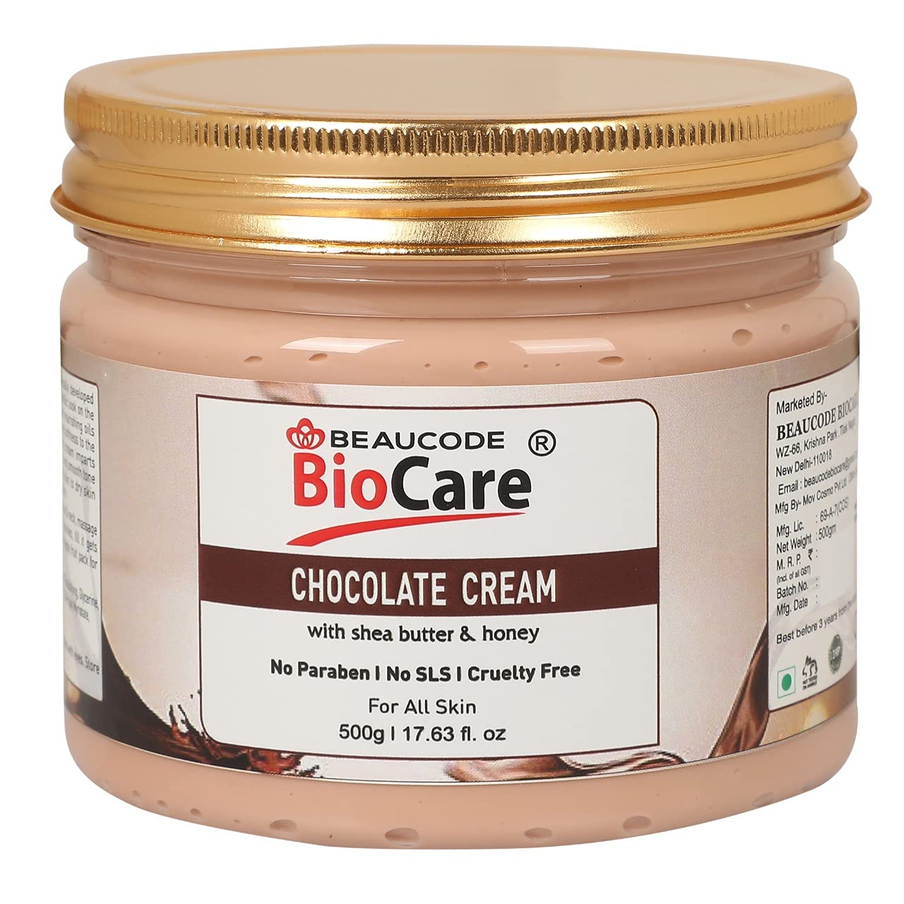 Beaucode BioCare Chocolate Face Cream 500Gm - Natural & Cruelty-Free Moisturizer for All Skin Types, Men & Women - Paraben-Free, SLS-Free, Sulfate-Free - Deep Hydration for Dry & Sensitive Skin - Perfect for Daily Skincare Routine & Nighttime Nourishment
